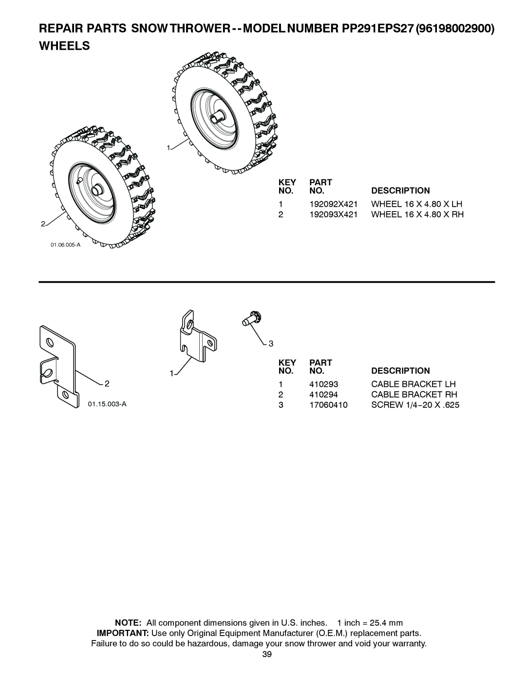 Poulan PP291EPS27, 96198002900 owner manual Cable Bracket LH, Cable Bracket RH 