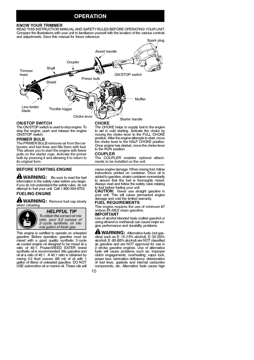 Poulan 966062801 instruction manual Operation 