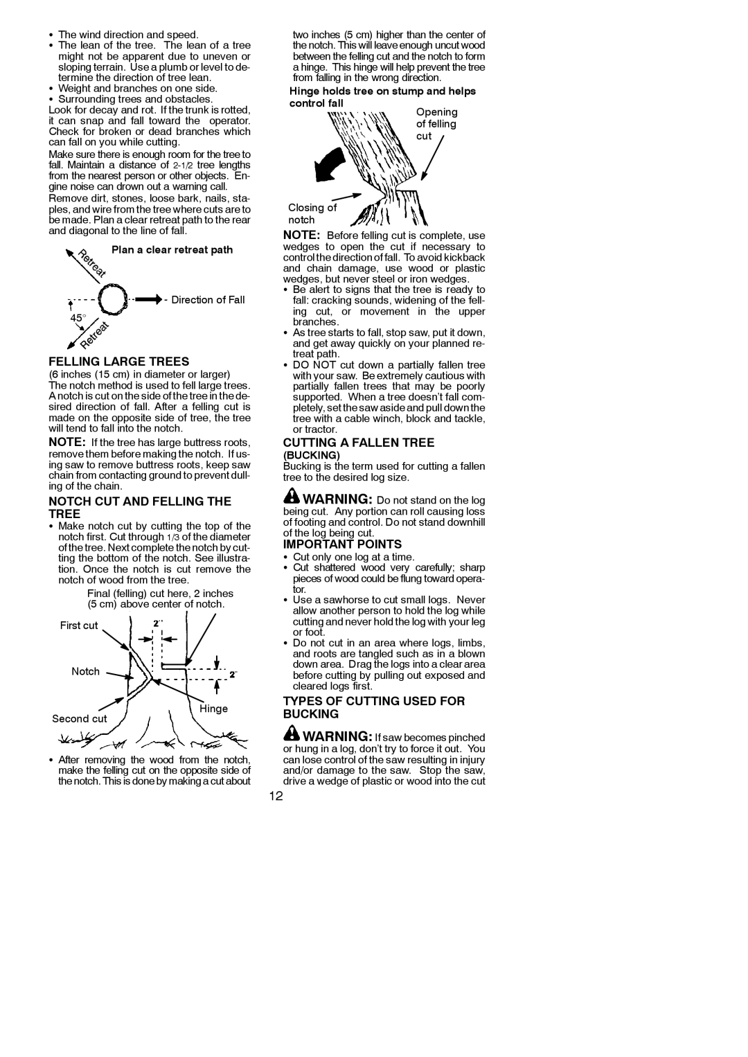 Poulan 966063001 Felling Large Trees, Notch CUT and Felling the Tree, Cutting a Fallen Tree, Important Points 