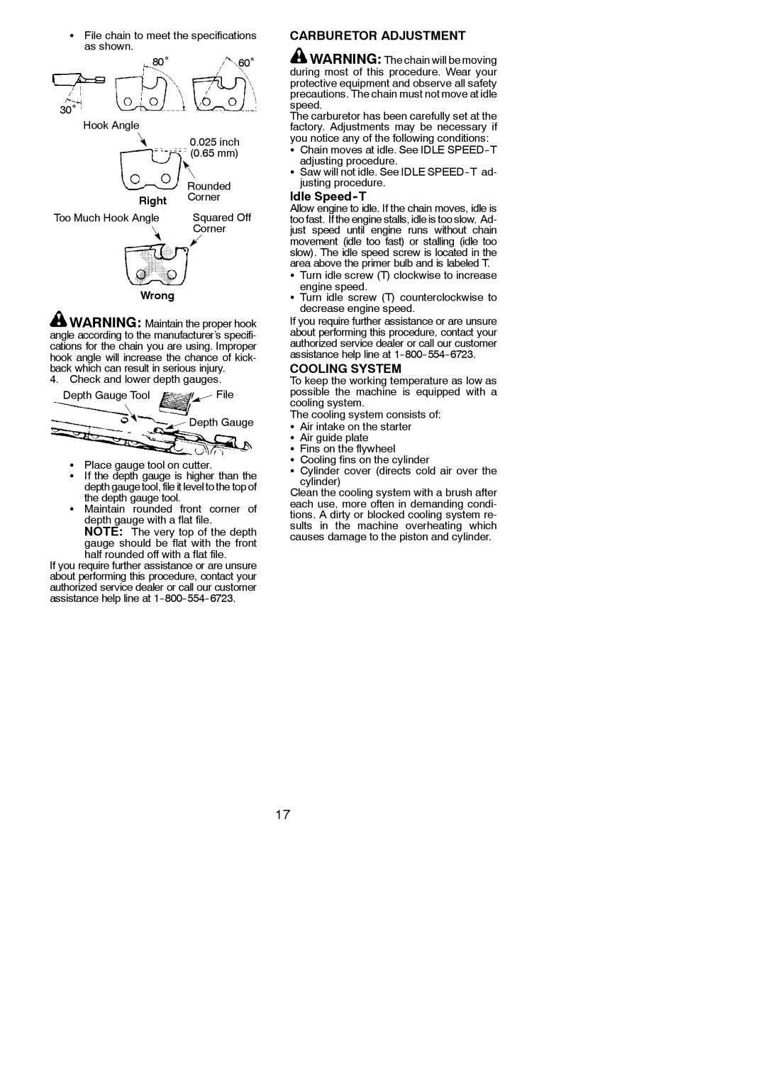 Poulan 966063001 instruction manual Carburetor Adjustment, Idle Speed-T, Cooling System, Right, Wrong 