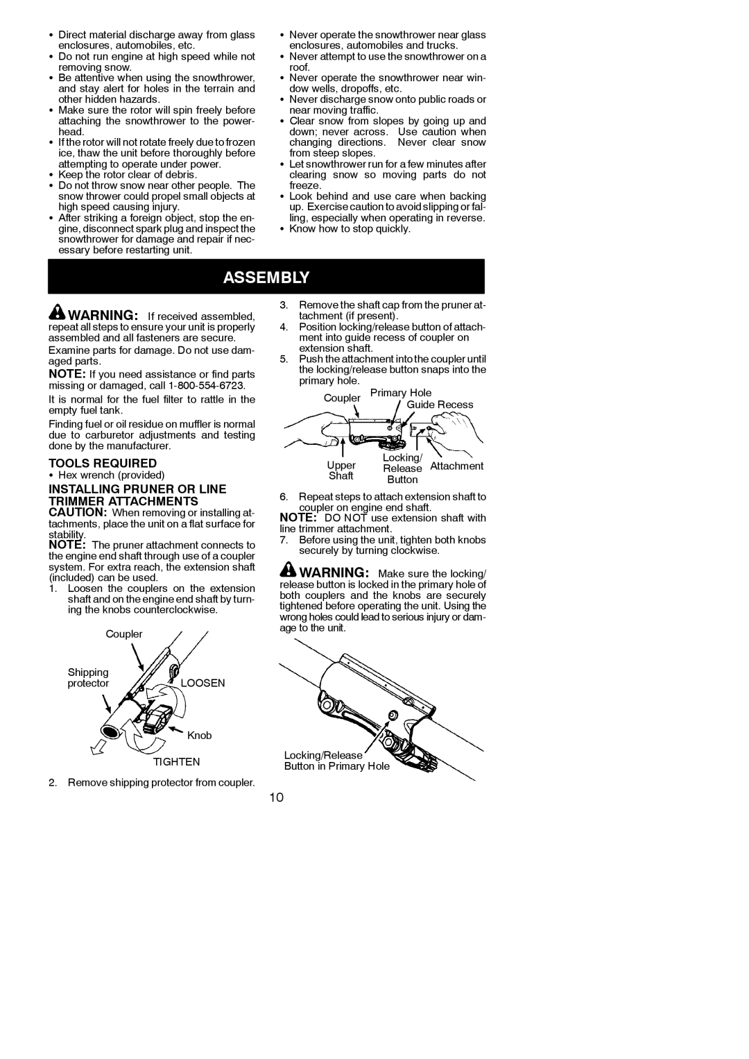 Poulan 966423701, 115244926 instruction manual Assembly, Tools Required, Freeze, Hex wrench provided 