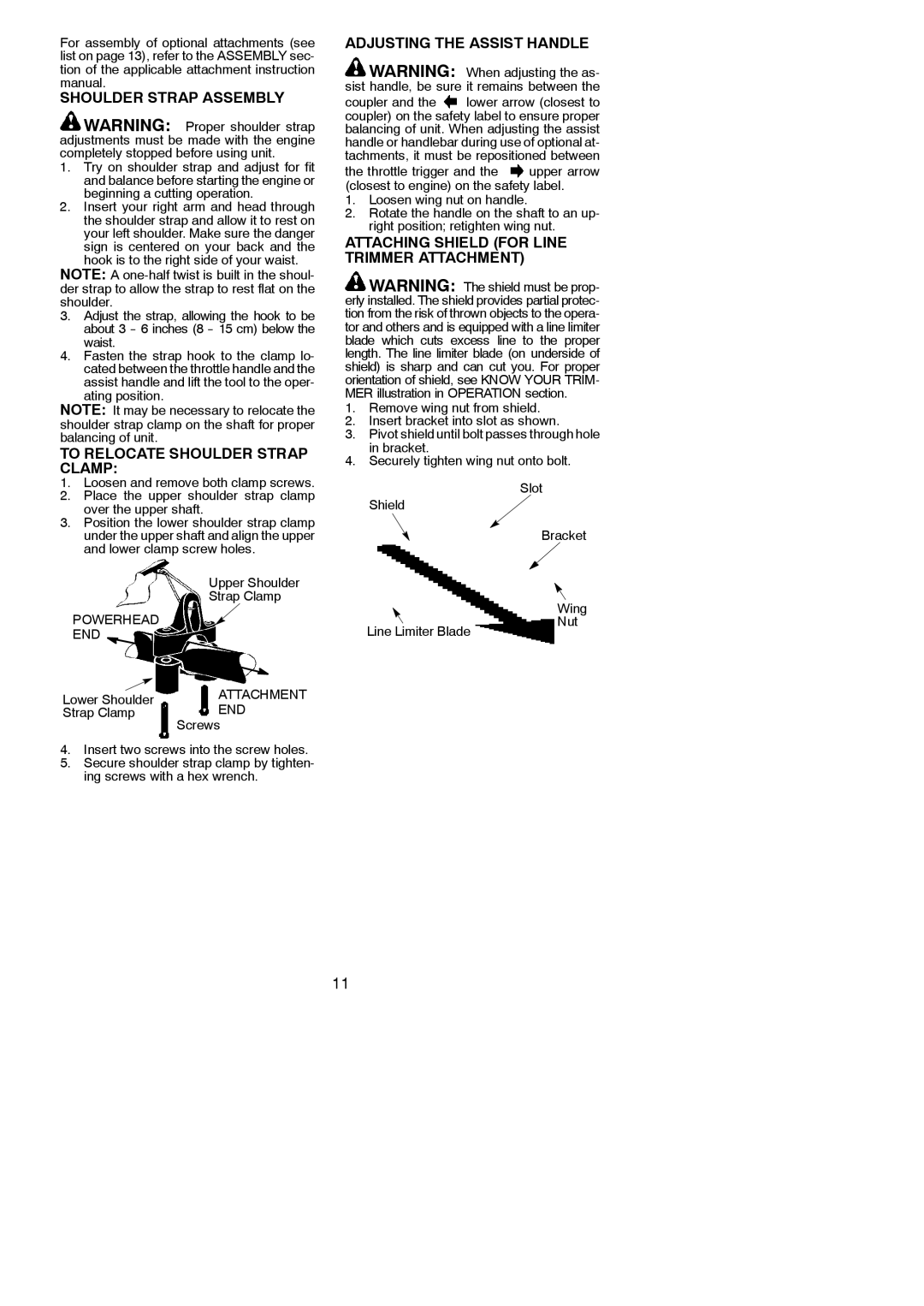 Poulan 115244926, 966423701 Shoulder Strap Assembly, To Relocate Shoulder Strap Clamp, Adjusting the Assist Handle 