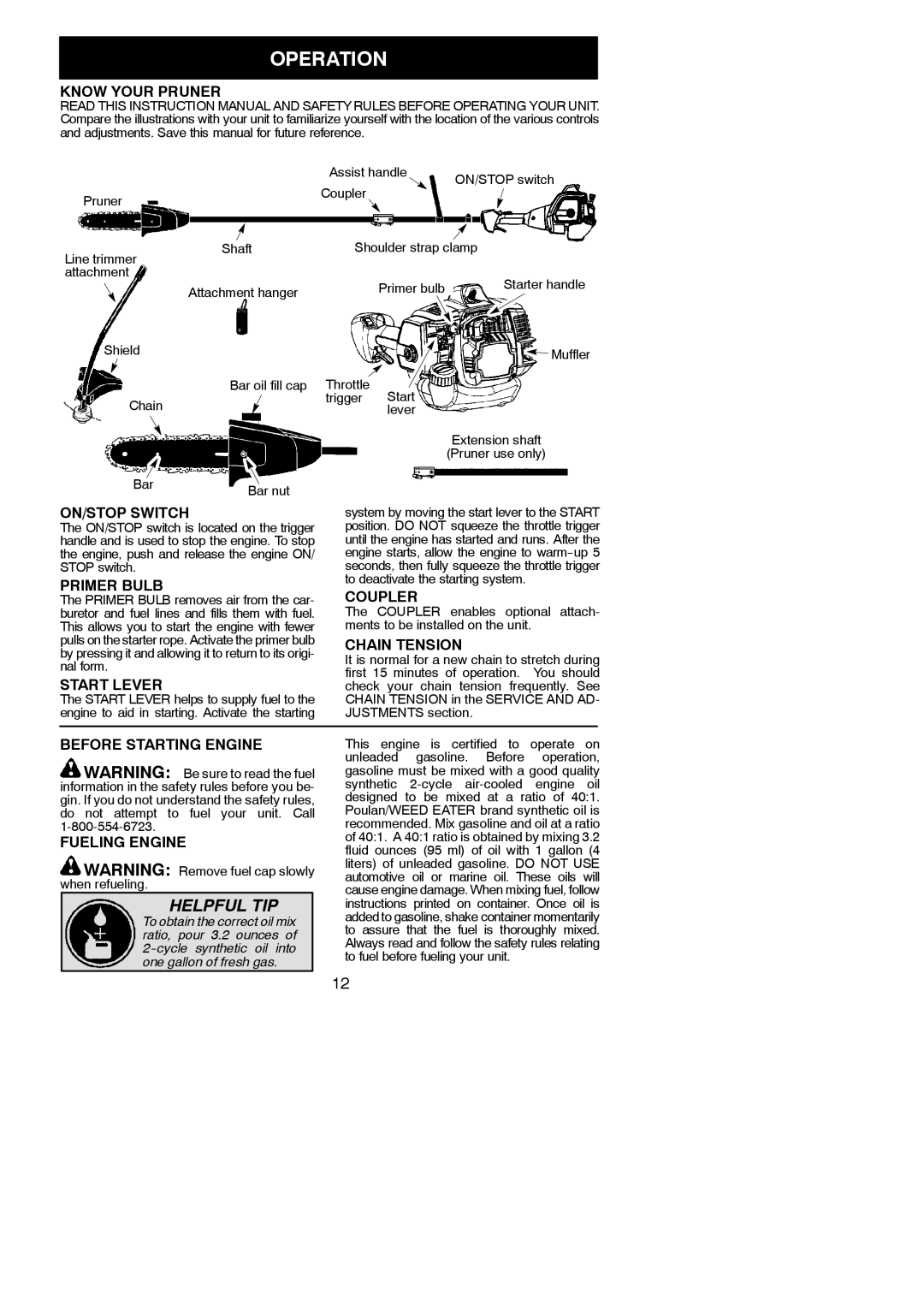 Poulan 966423701, 115244926 instruction manual Operation 