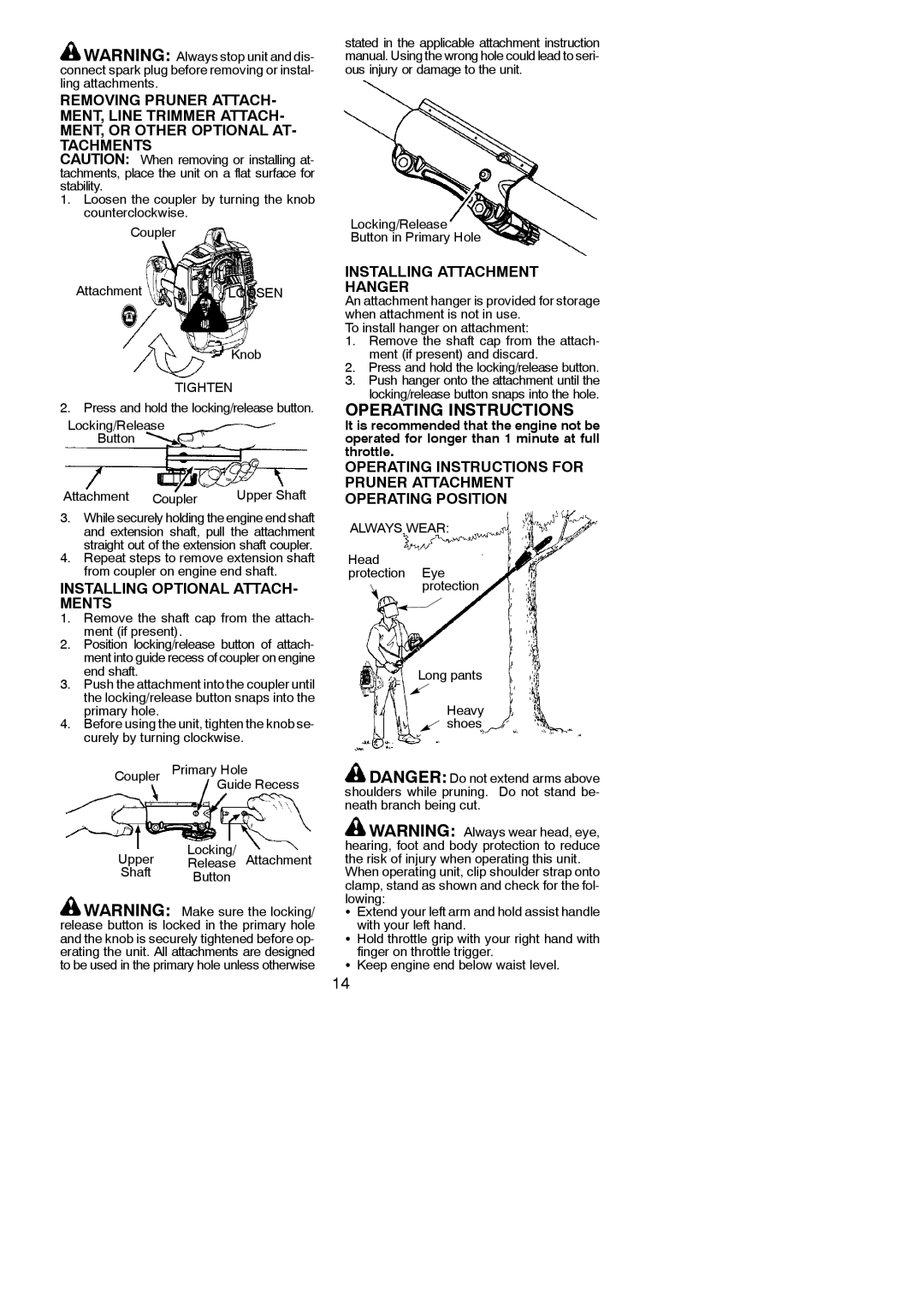 Poulan 966423701, 115244926 instruction manual Installing Optional ATTACH- Ments, Installing Attachment Hanger 