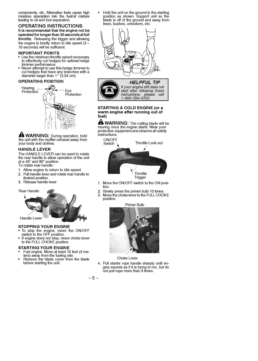 Poulan PP2822 Important Points, Operating Position, Stopping Your Engine, Starting Your Engine, Hearing Protection Eye 