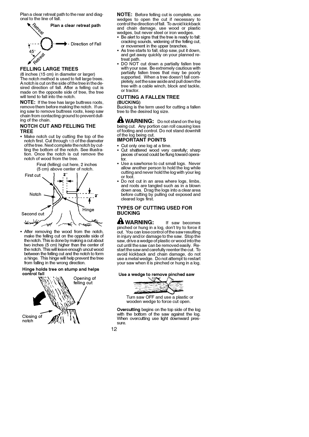 Poulan 966513901 Felling Large Trees, Notch CUT and Felling the Tree, Cutting a Fallen Tree, Important Points 