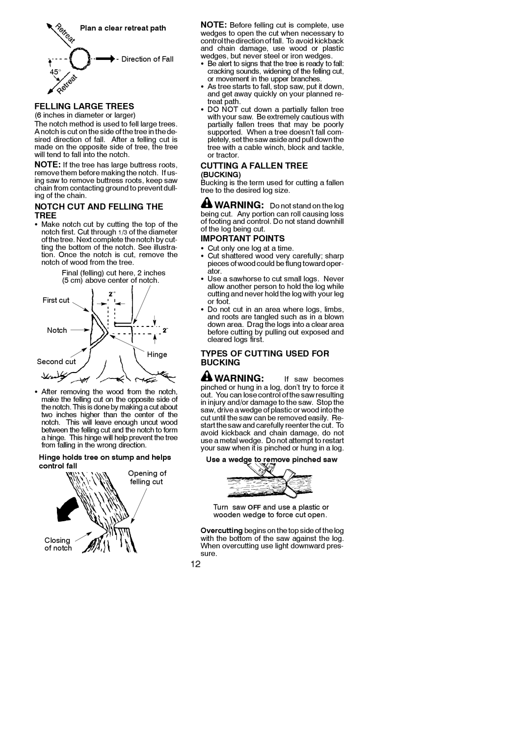 Poulan 966558001, 115358026 instruction manual Felling Large Trees, Notch CUT and Felling the Tree, Cutting a Fallen Tree 