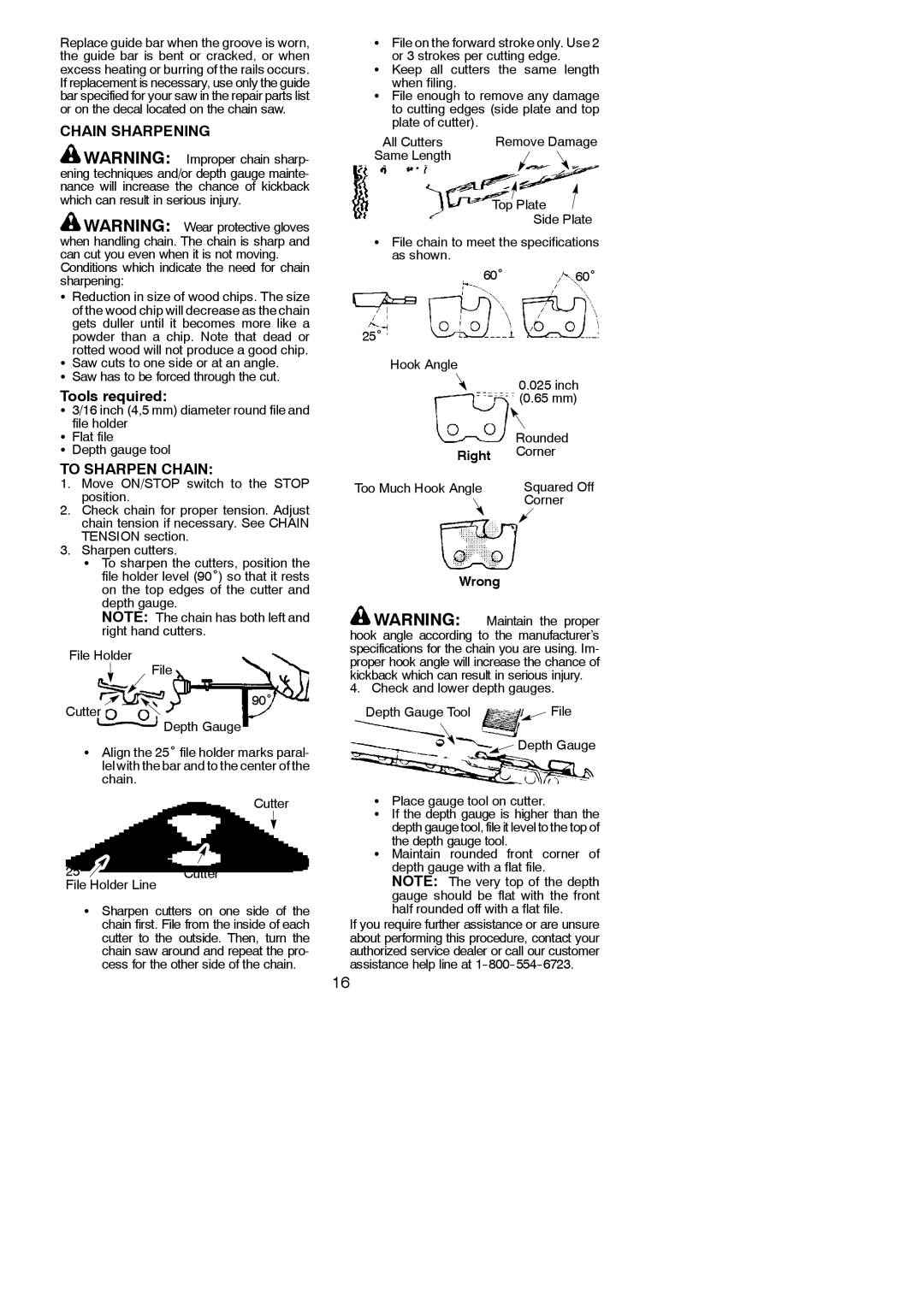 Poulan 966558001, 115358026 instruction manual Chain Sharpening, Tools required, To Sharpen Chain, Right, Wrong 