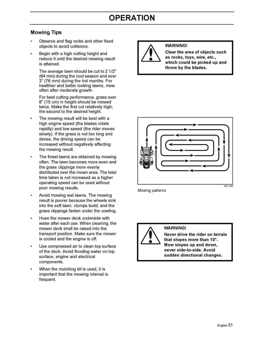 Poulan 968999302 manual Mowing Tips 