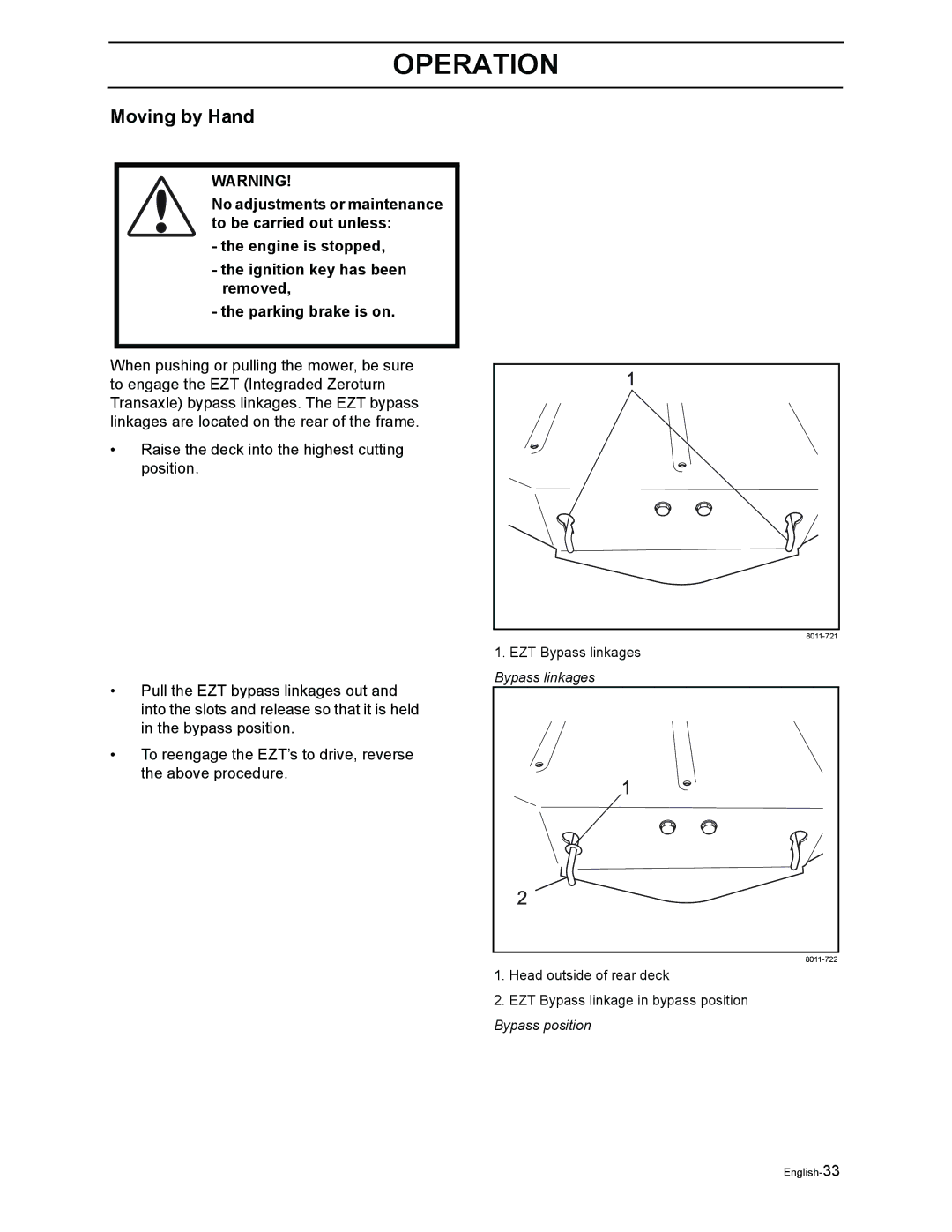 Poulan 968999302 manual Moving by Hand 