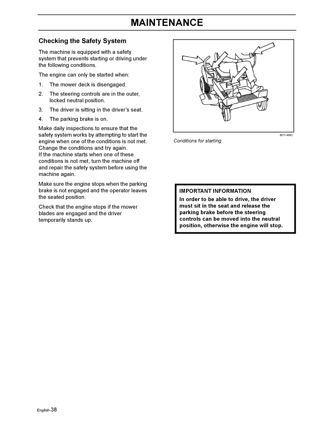 Poulan 968999302 manual Checking the Safety System 