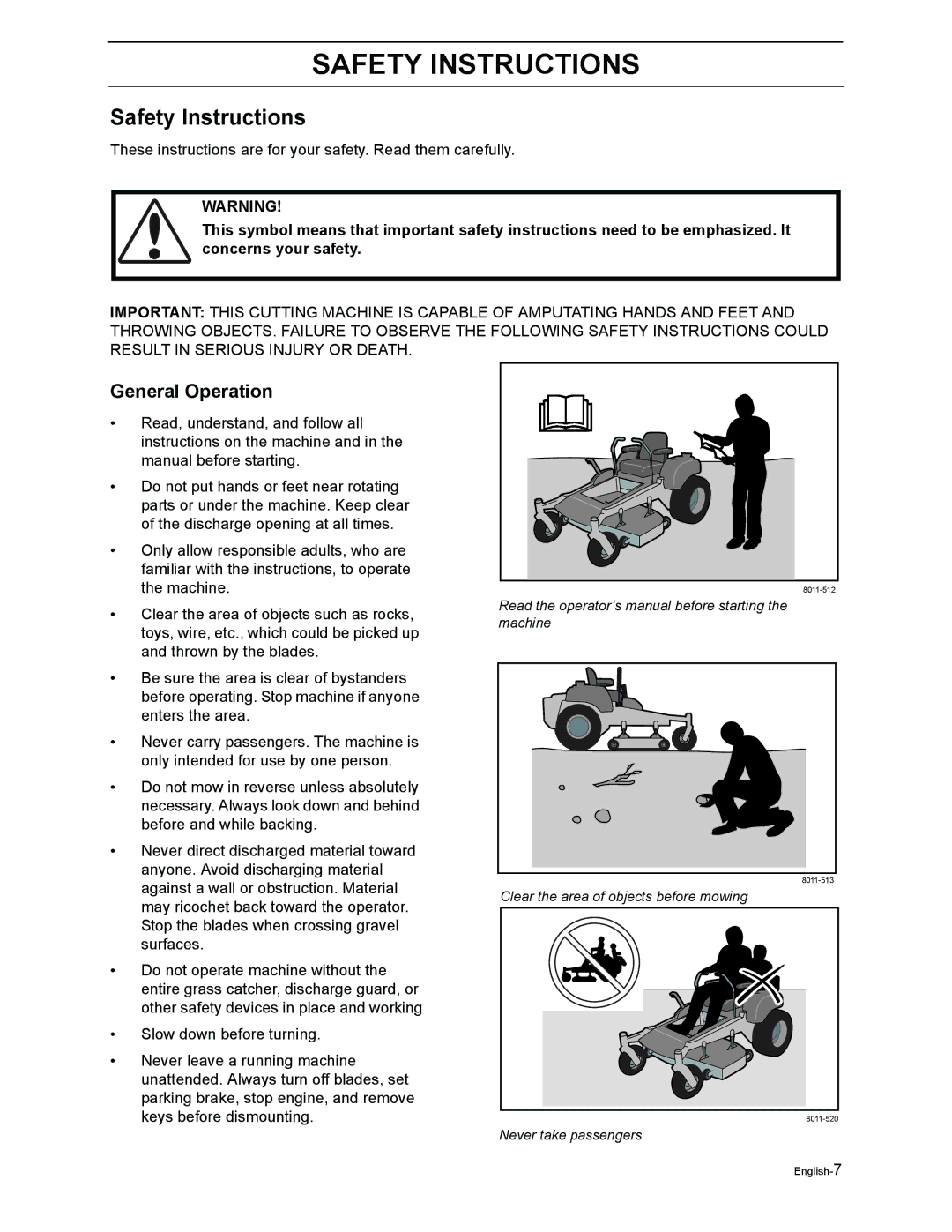 Poulan 968999302 manual Safety Instructions, General Operation 