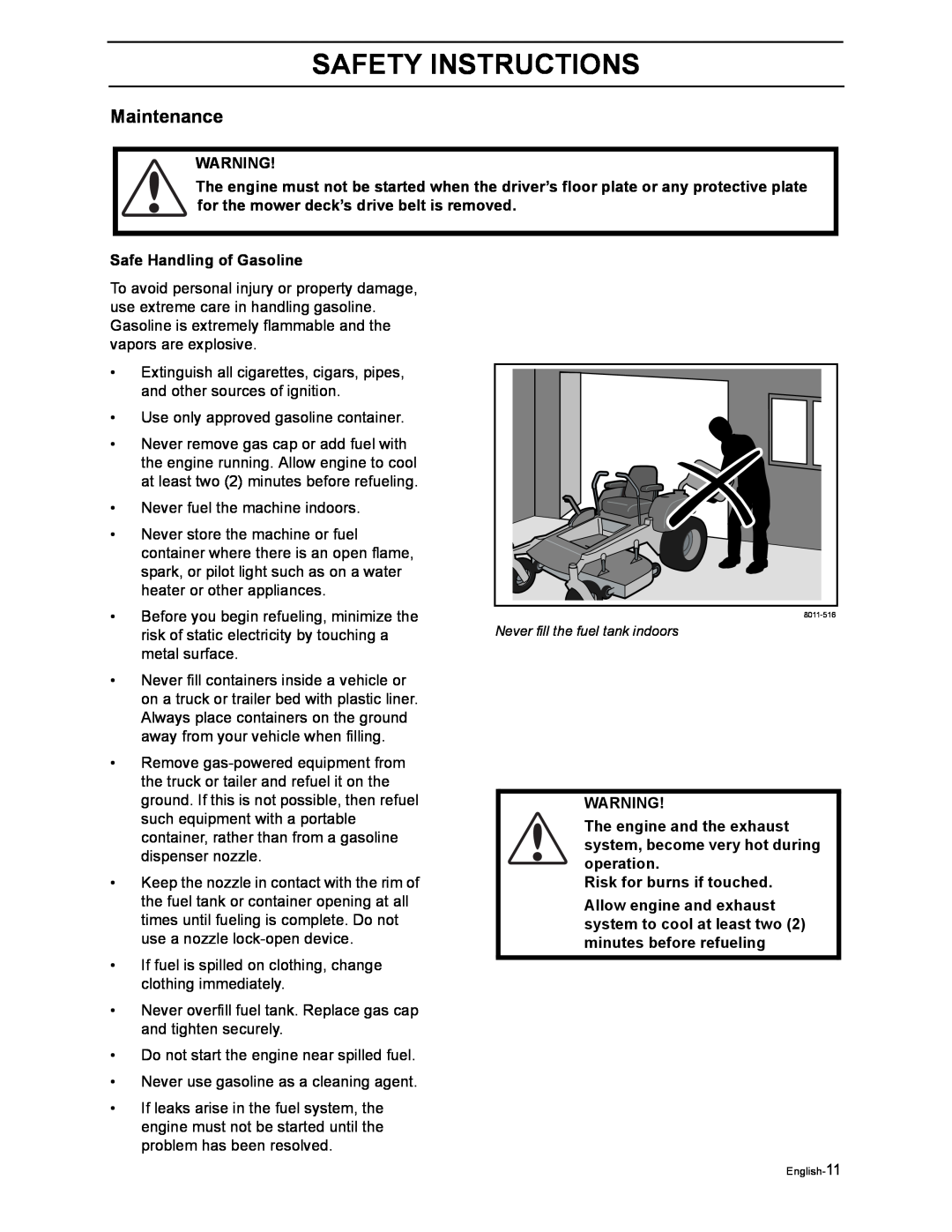 Poulan 968999507, 968999516 manual Maintenance, Safety Instructions 