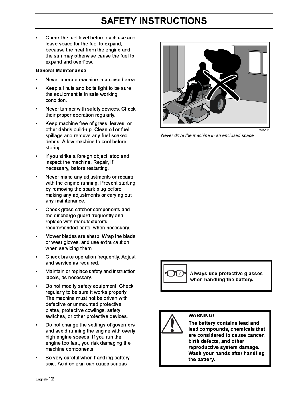 Poulan 968999516, 968999507 manual Safety Instructions, General Maintenance 