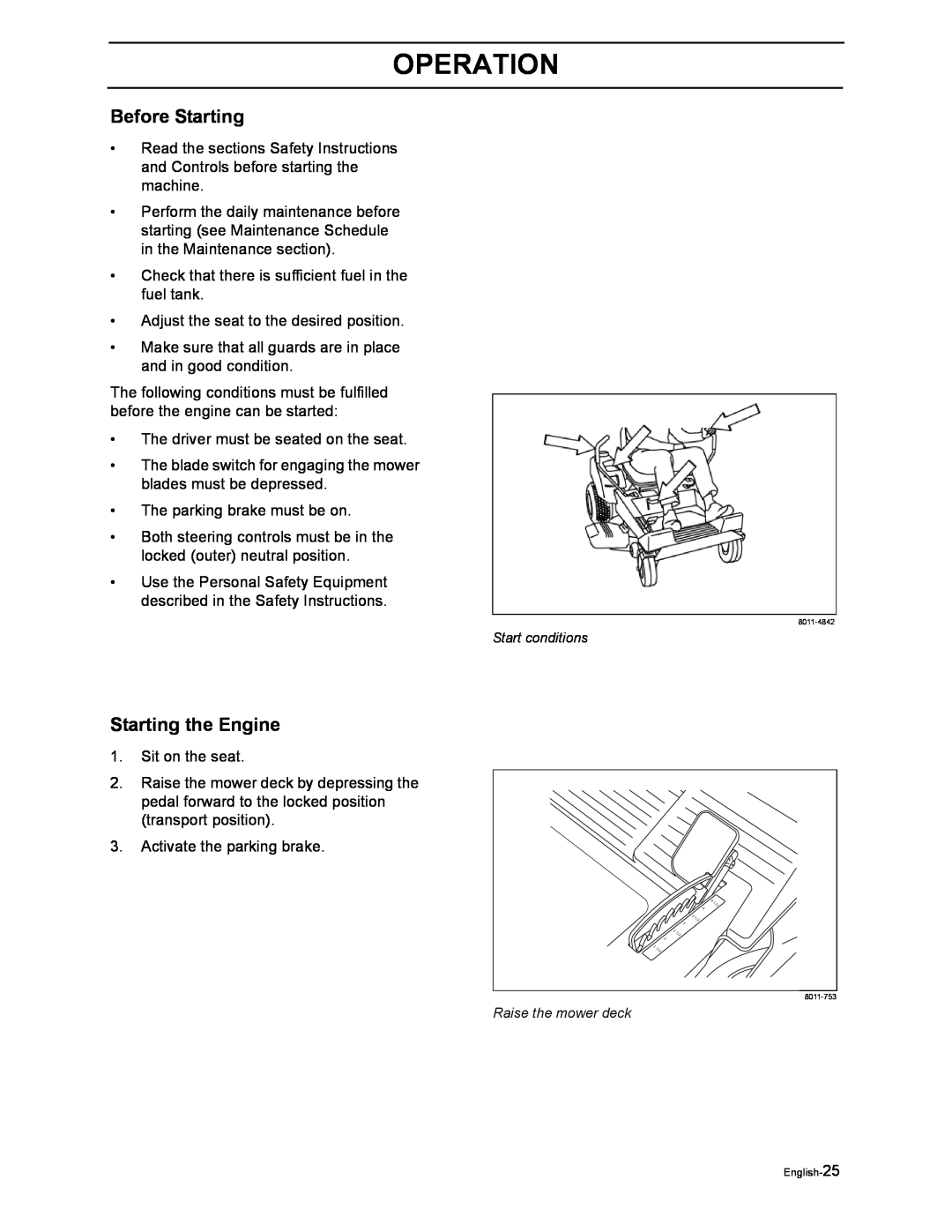 Poulan 968999507, 968999516 manual Before Starting, Starting the Engine, Operation 