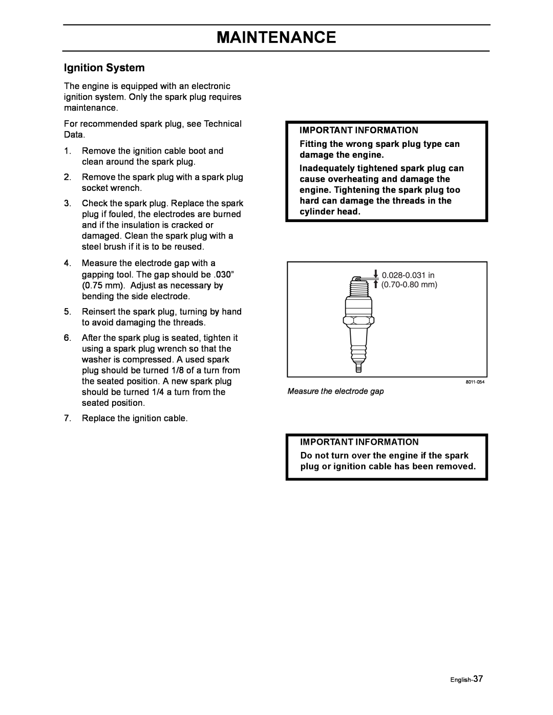 Poulan 968999507, 968999516 manual Ignition System, Maintenance 