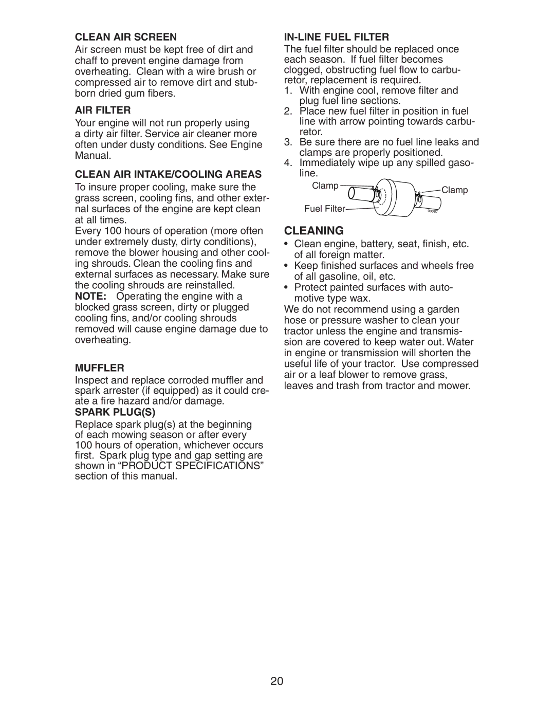 Poulan AG17542STB manual Cleaning 