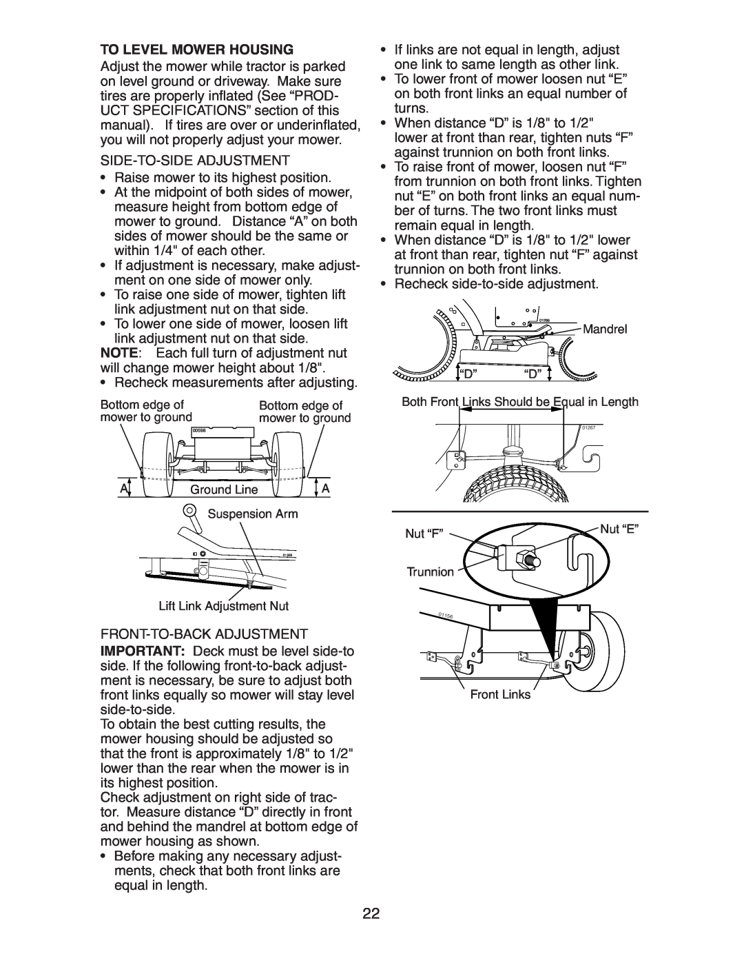 Poulan AG17542STB manual To Level Mower Housing 