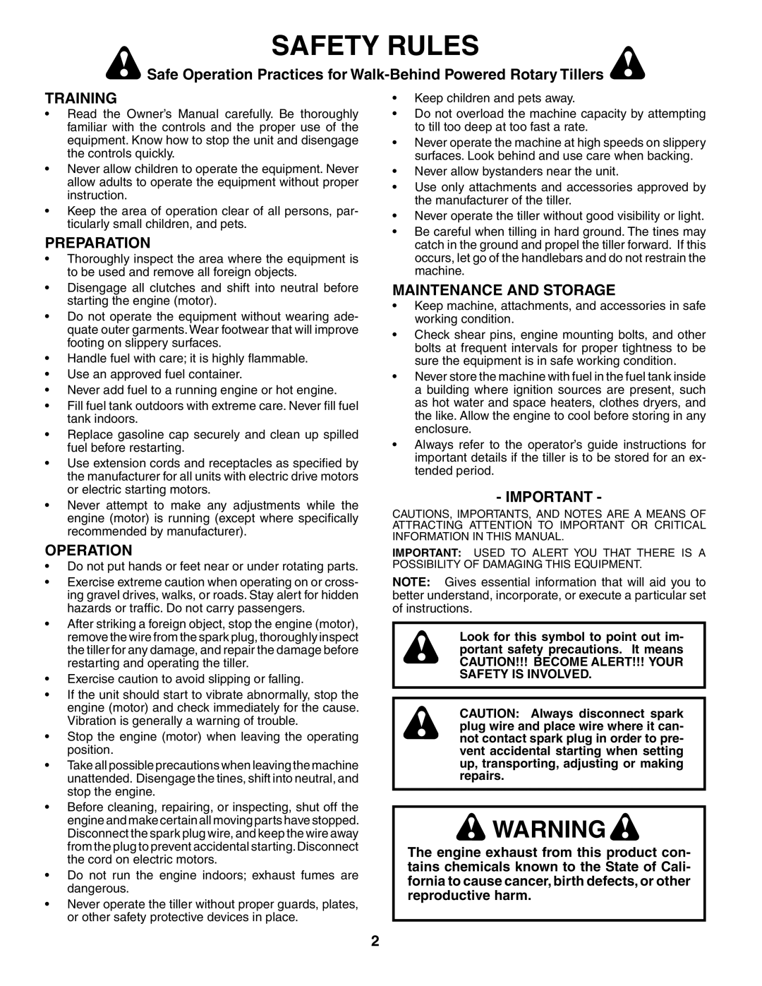 Poulan AGF550A owner manual Safety Rules, Training, Preparation, Operation, Maintenance and Storage 