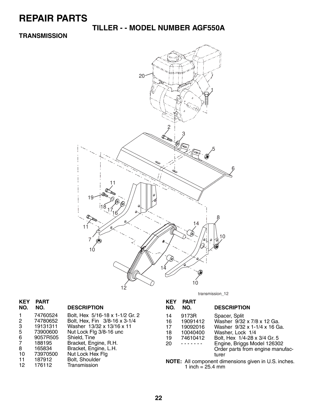 Poulan AGF550A owner manual Transmission, 9173R Spacer, Split 