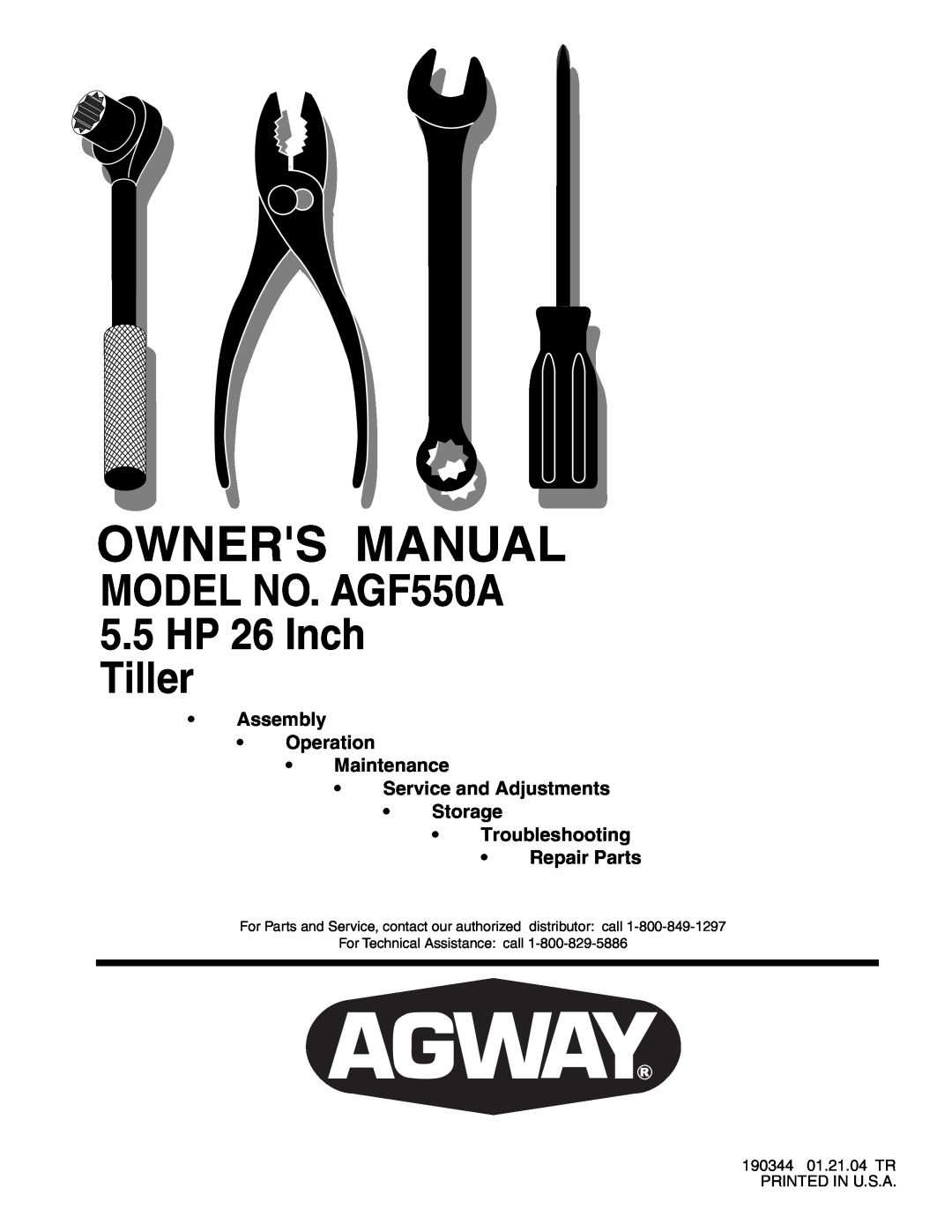Poulan owner manual MODEL NO. AGF550A 5.5 HP 26 Inch Tiller, Troubleshooting Repair Parts 