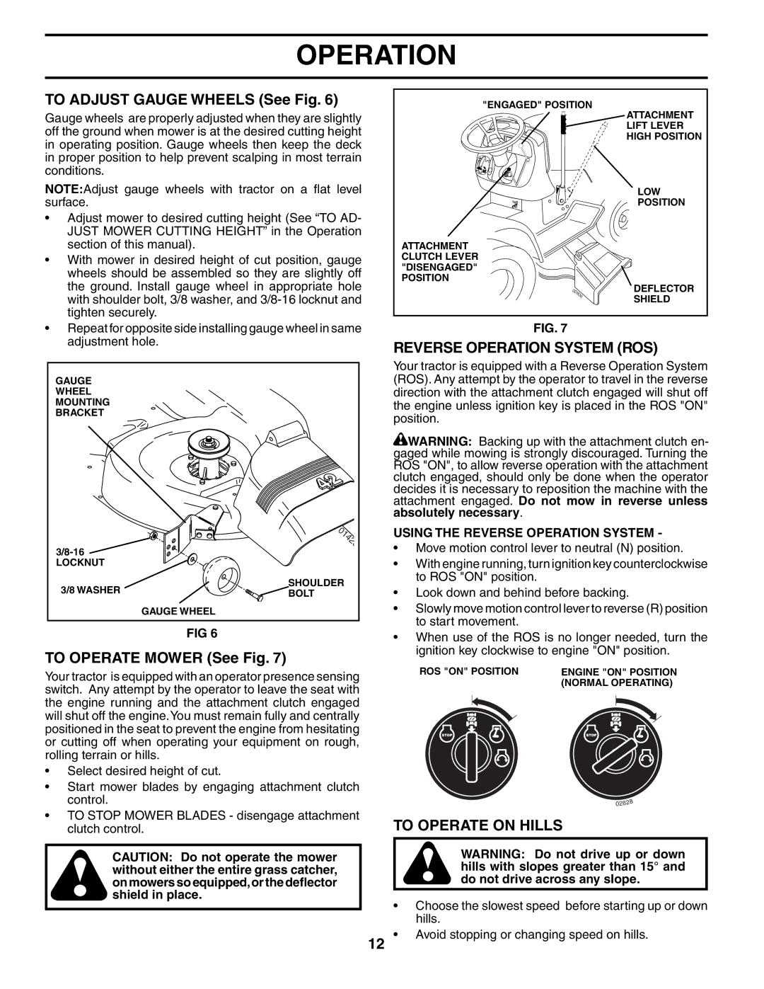 Poulan BB185H42YT manual To Adjust Gauge Wheels See Fig, To Operate Mower See Fig, Reverse Operation System ROS 