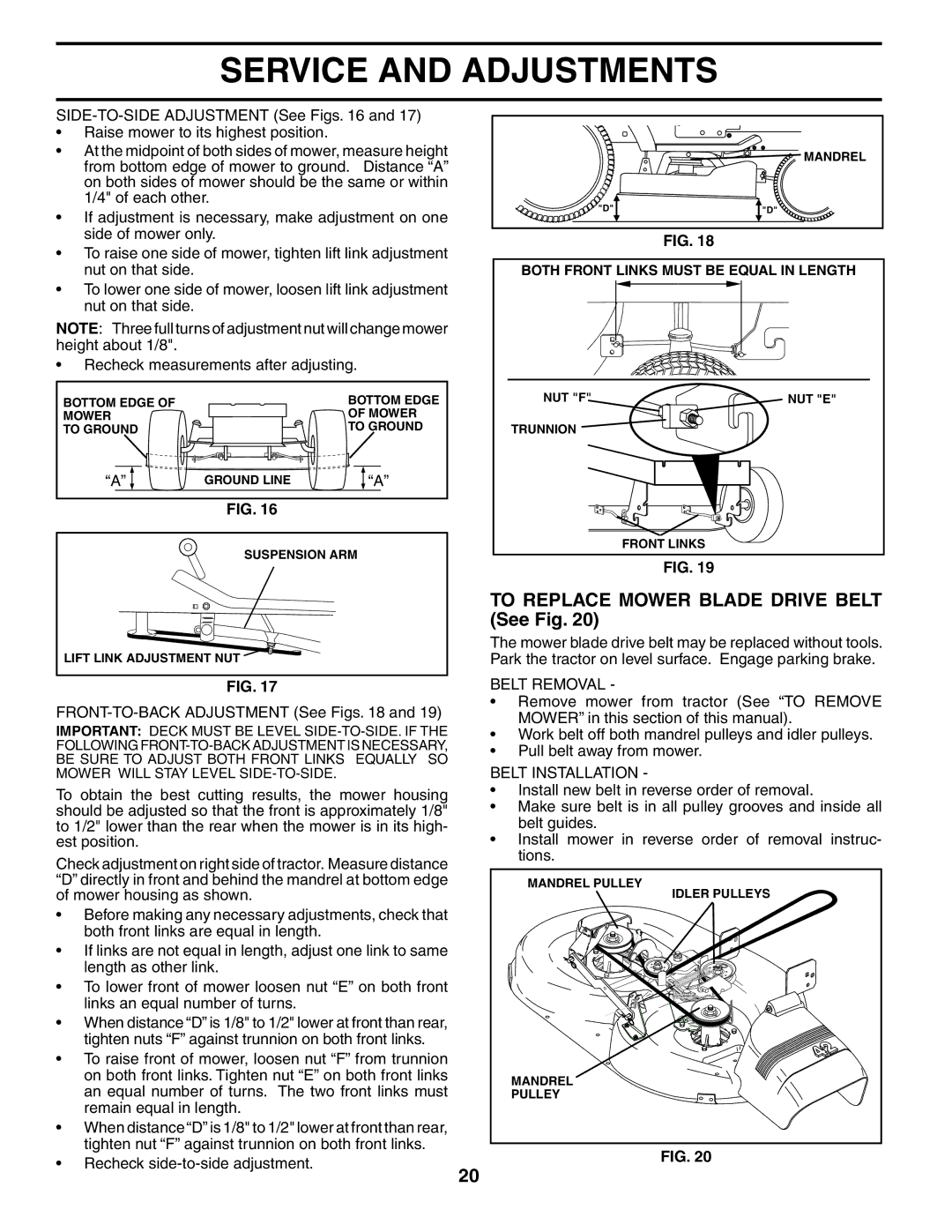 Poulan BB185H42YT manual To Replace Mower Blade Drive Belt See Fig, Belt Removal, Belt Installation 