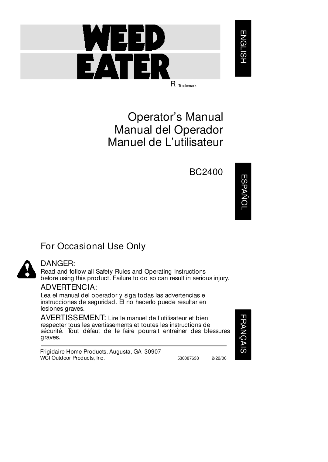 Poulan BC2400 operating instructions 