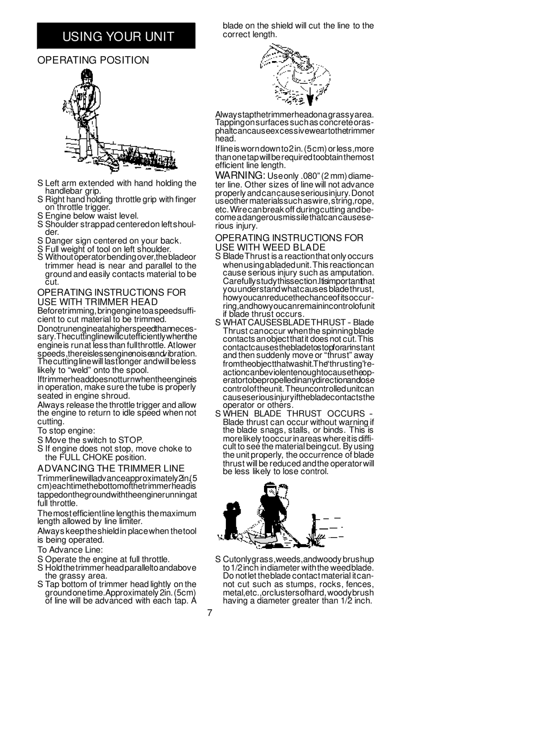 Poulan BC2400 Operating Position, Operating Instructions for USE with Trimmer Head, Advancing the Trimmer Line 