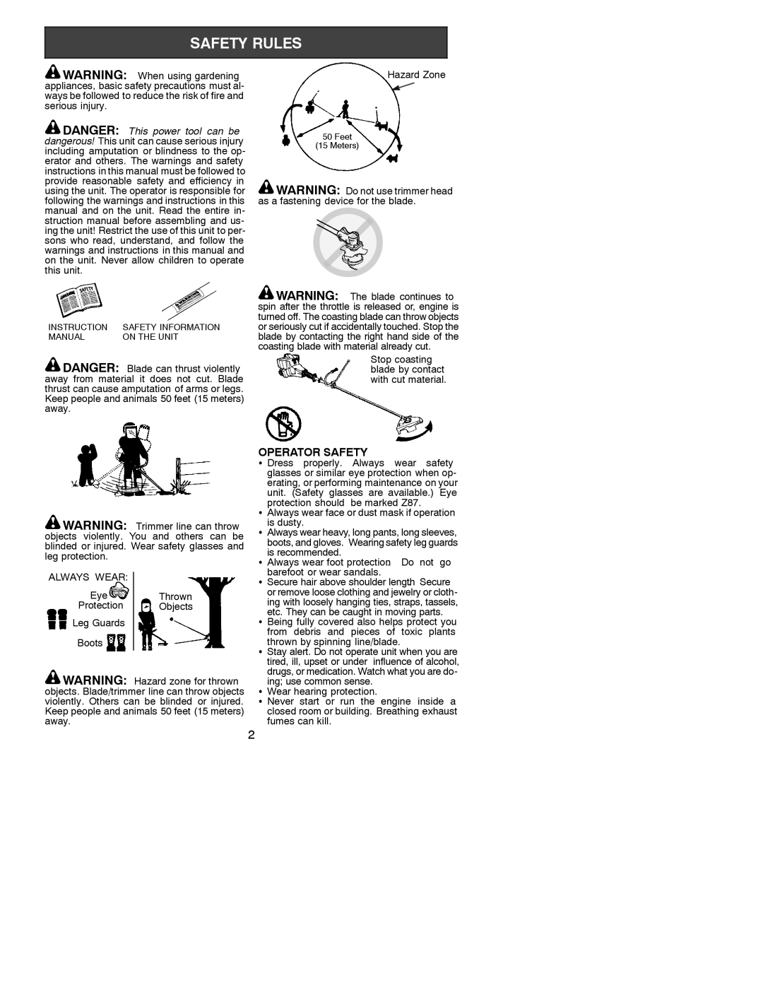 Poulan BC2500 LE instruction manual Operator Safety, Always Wear 