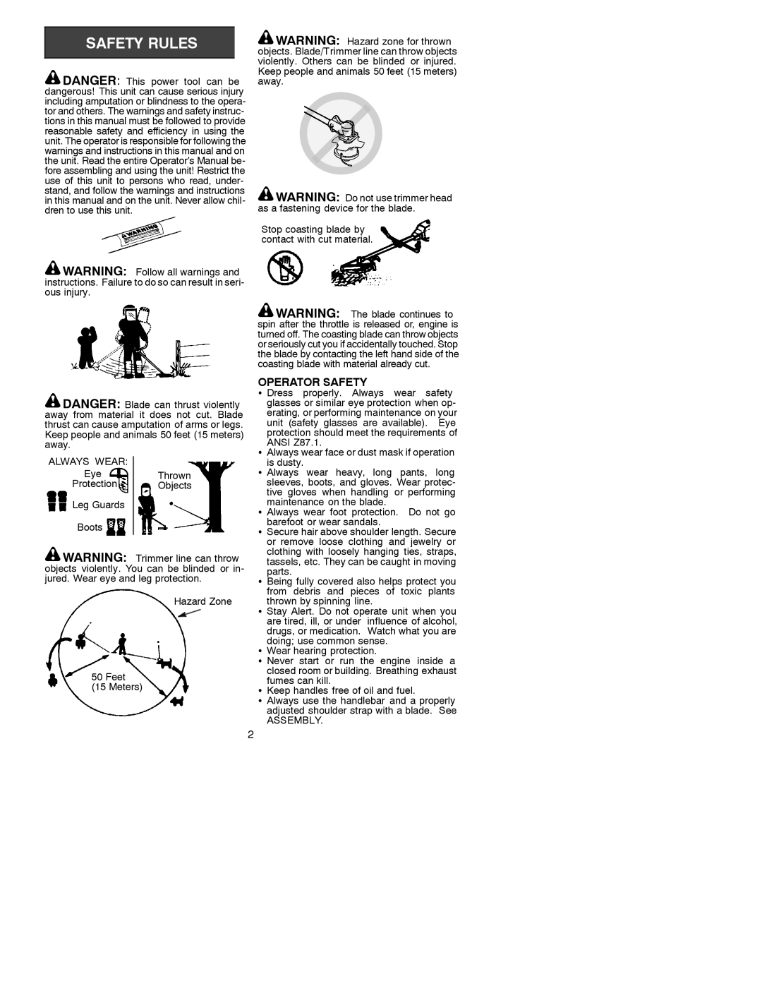 Poulan BC3100 operating instructions Operator Safety, Always Wear, Assembly 