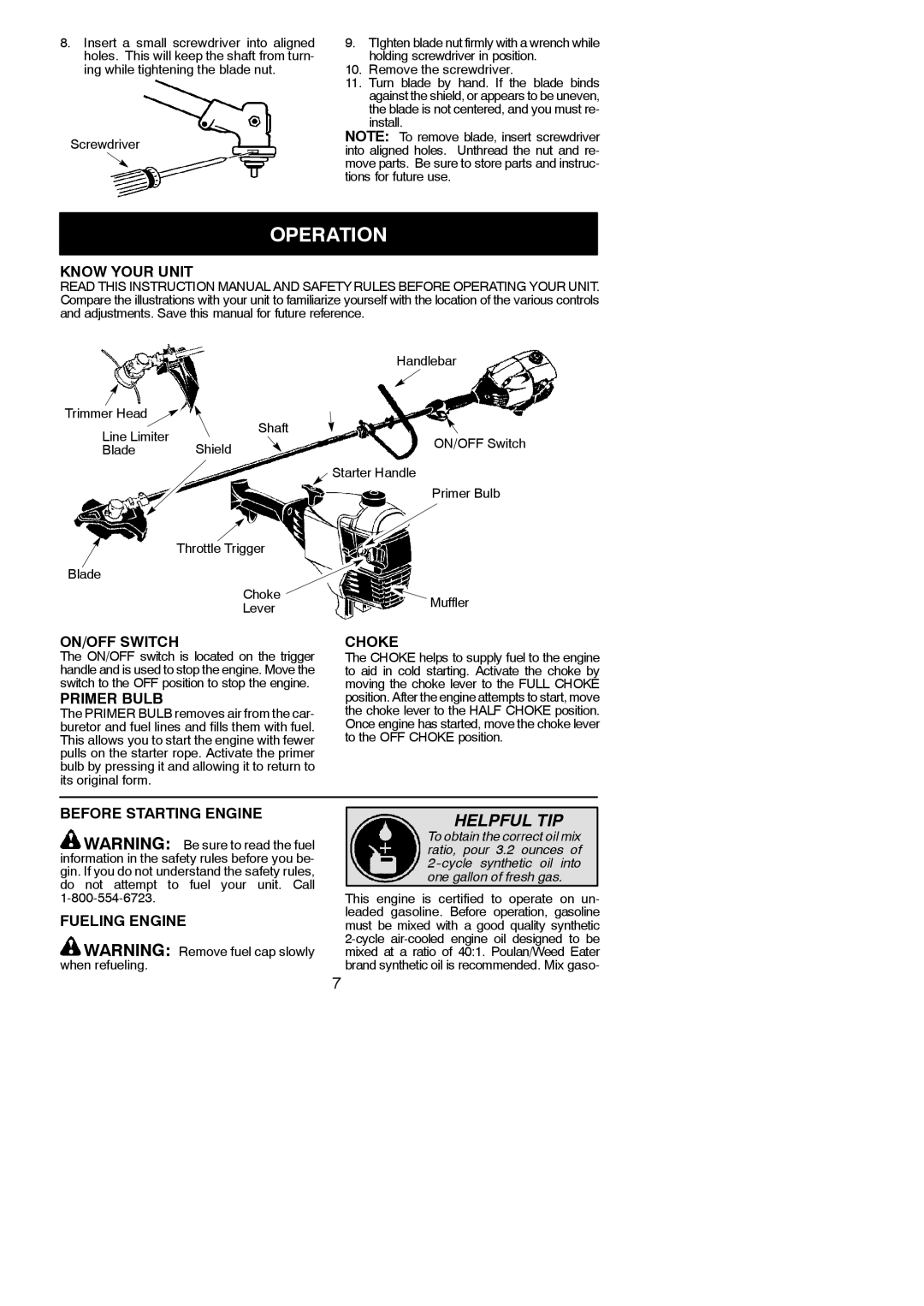 Poulan BC3150 instruction manual Operation 