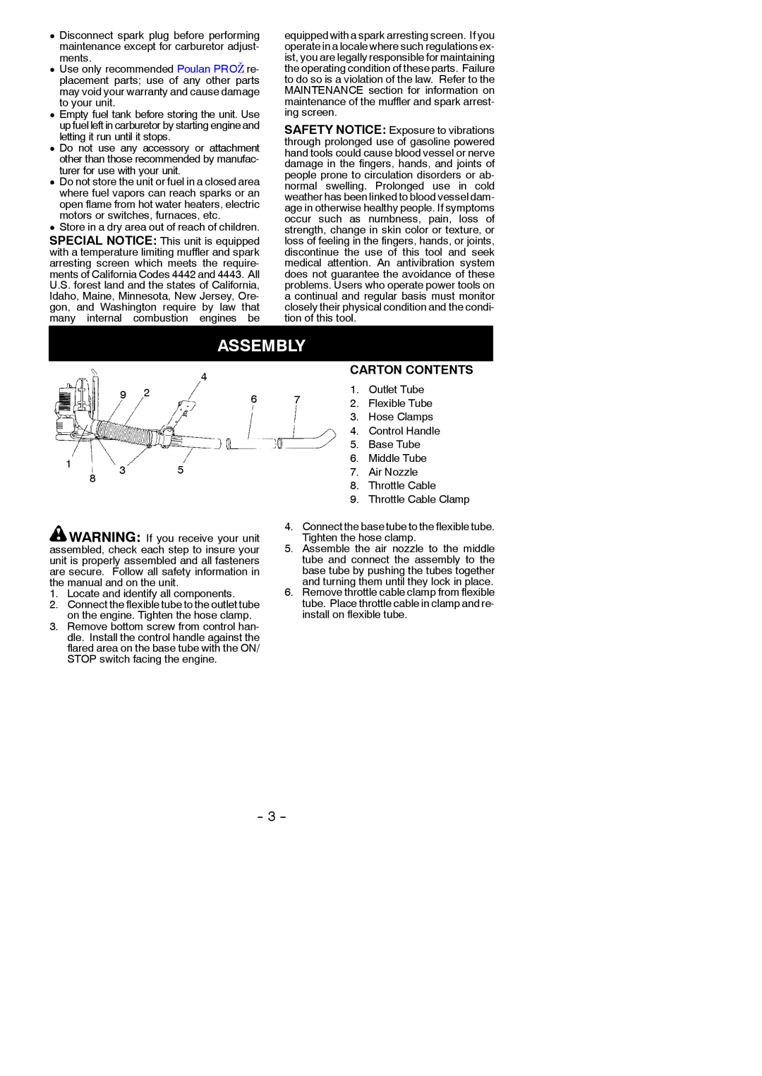 Poulan BP402 LE instruction manual Assembly, Carton Contents 