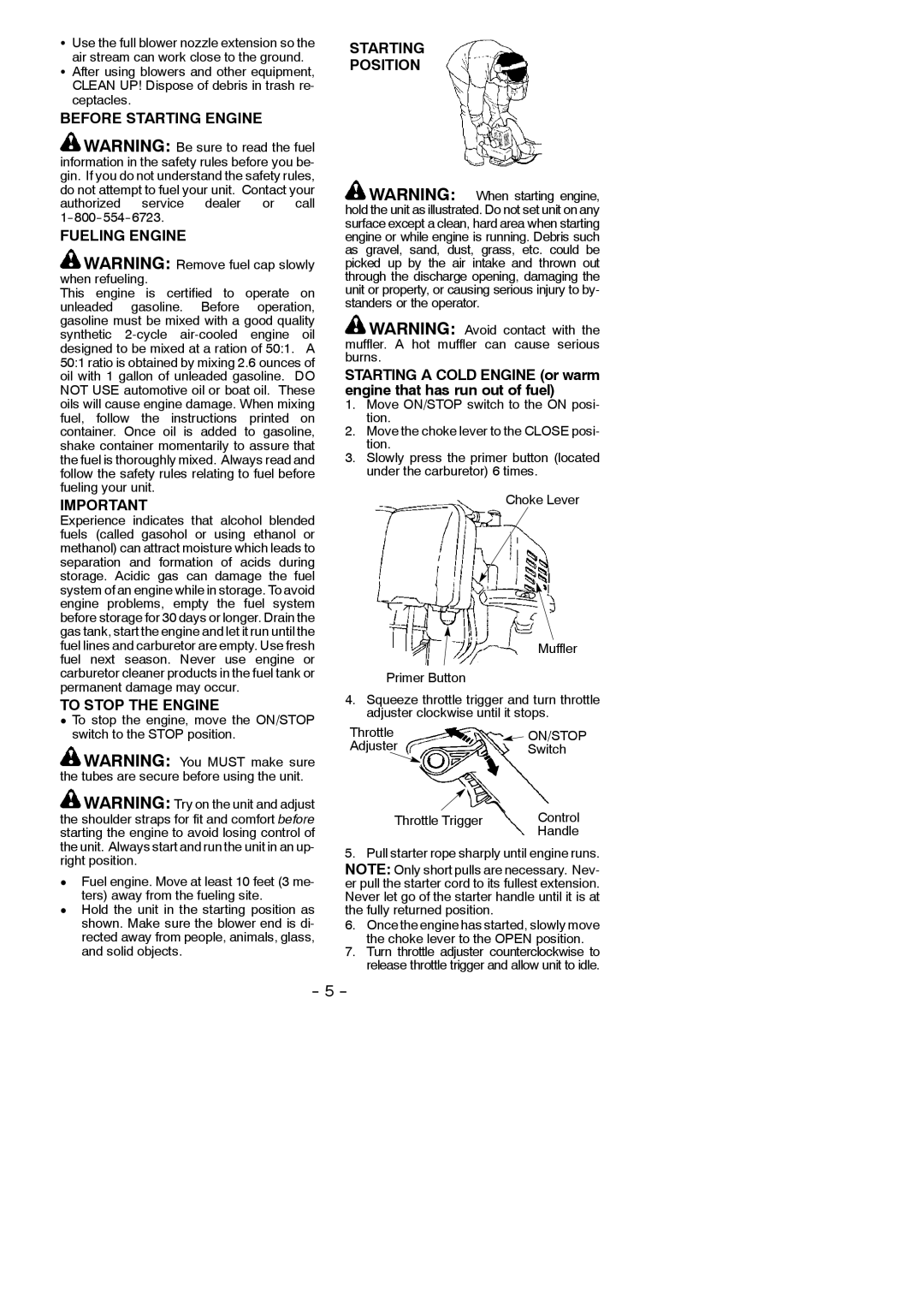 Poulan BP402 LE instruction manual Before Starting Engine Fueling Engine, To Stop the Engine, Starting Position 