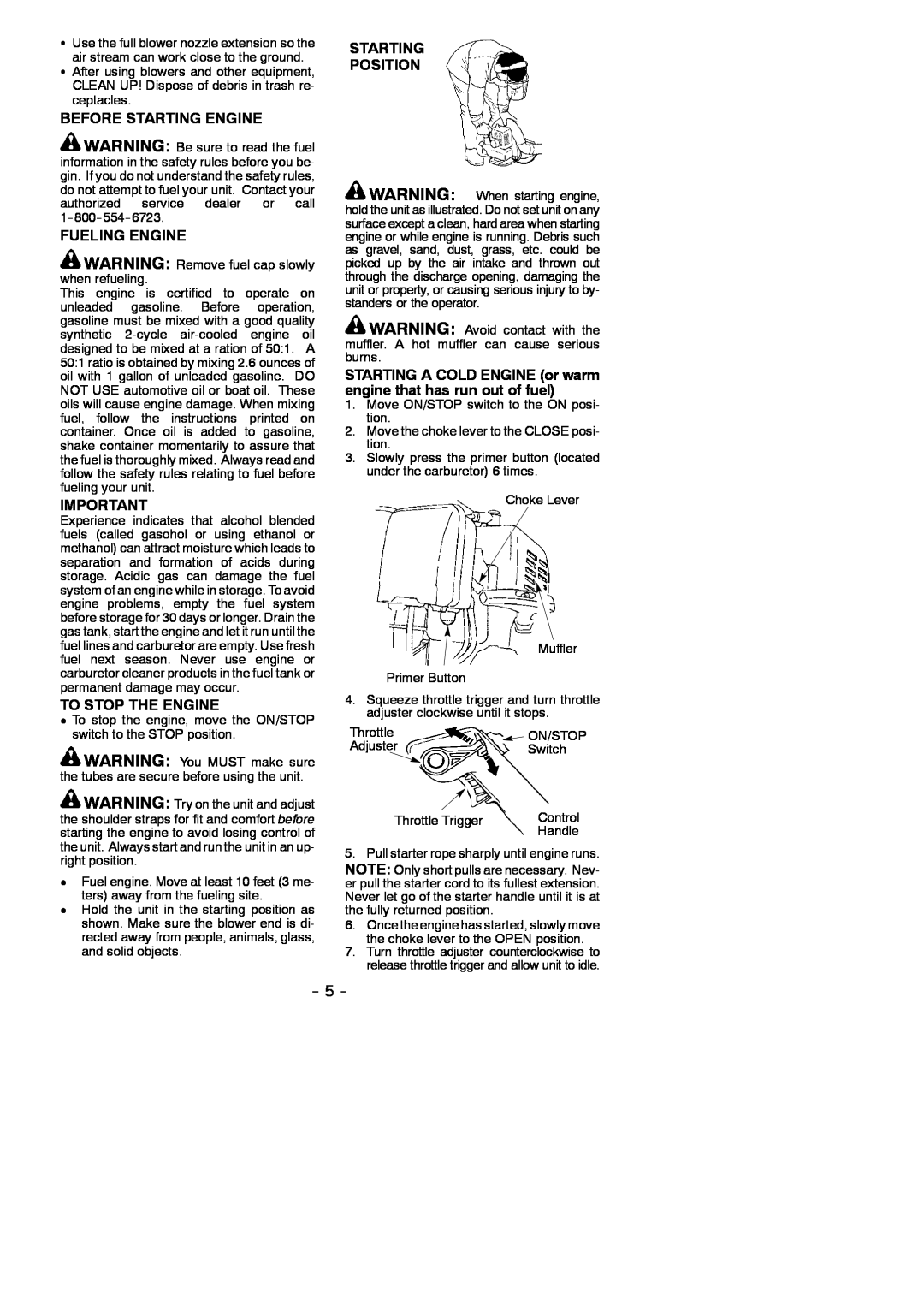 Poulan BP402 LE instruction manual Before Starting Engine, Fueling Engine, To Stop The Engine, Starting Position 