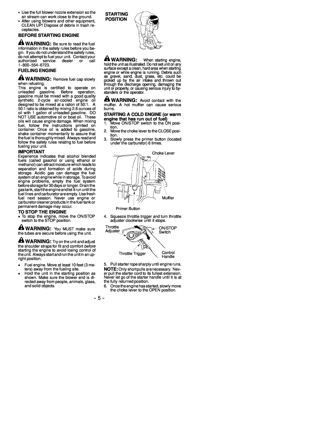 Poulan BP402 instruction manual Before Starting Engine, Fueling Engine, To Stop The Engine, Starting Position 