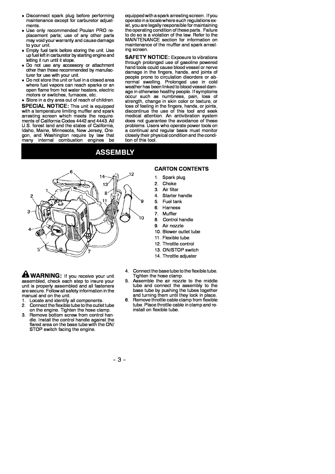 Poulan BP406 instruction manual Assembly, Carton Contents 