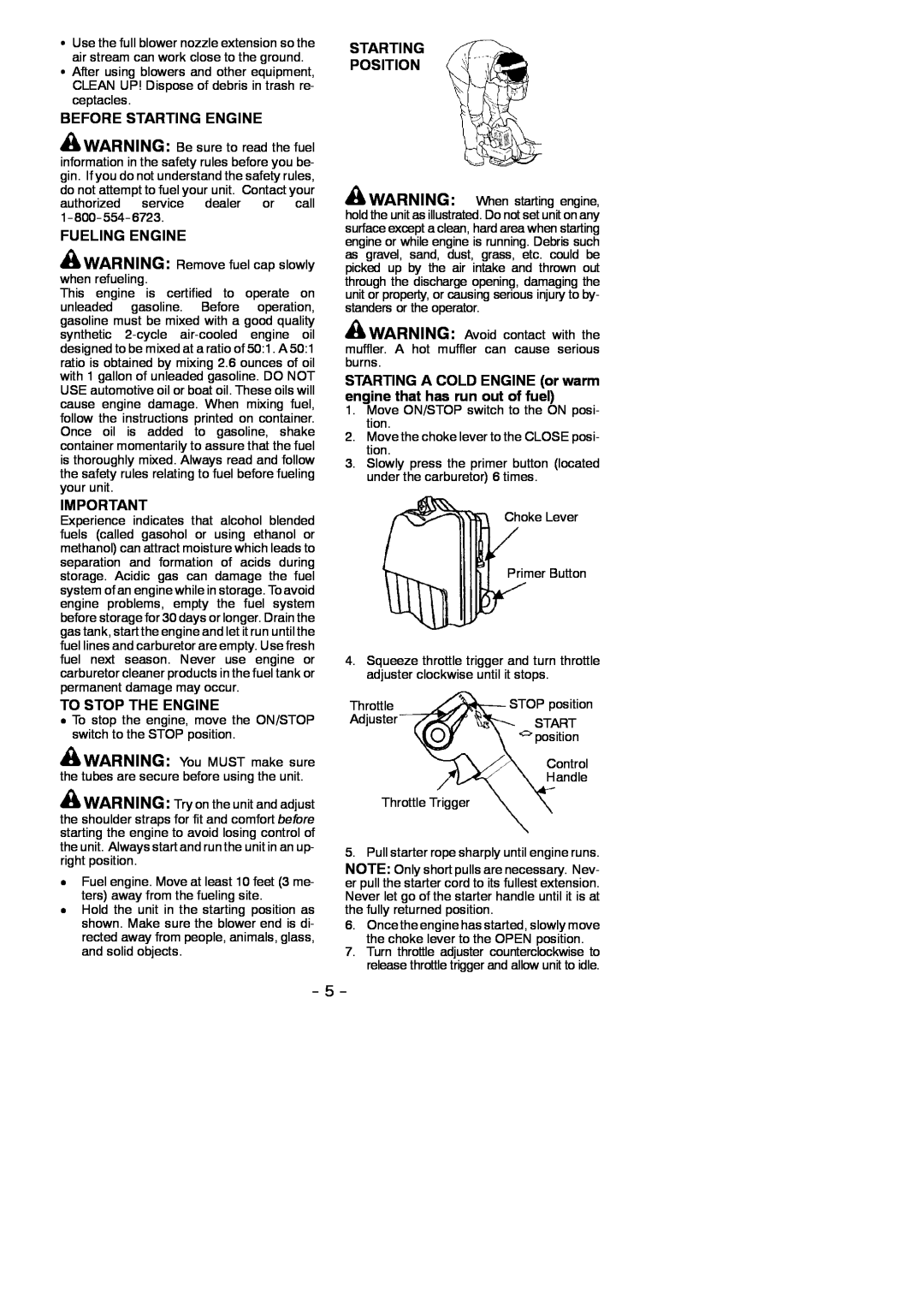 Poulan BP406 instruction manual Before Starting Engine, Fueling Engine, To Stop The Engine, Starting Position 