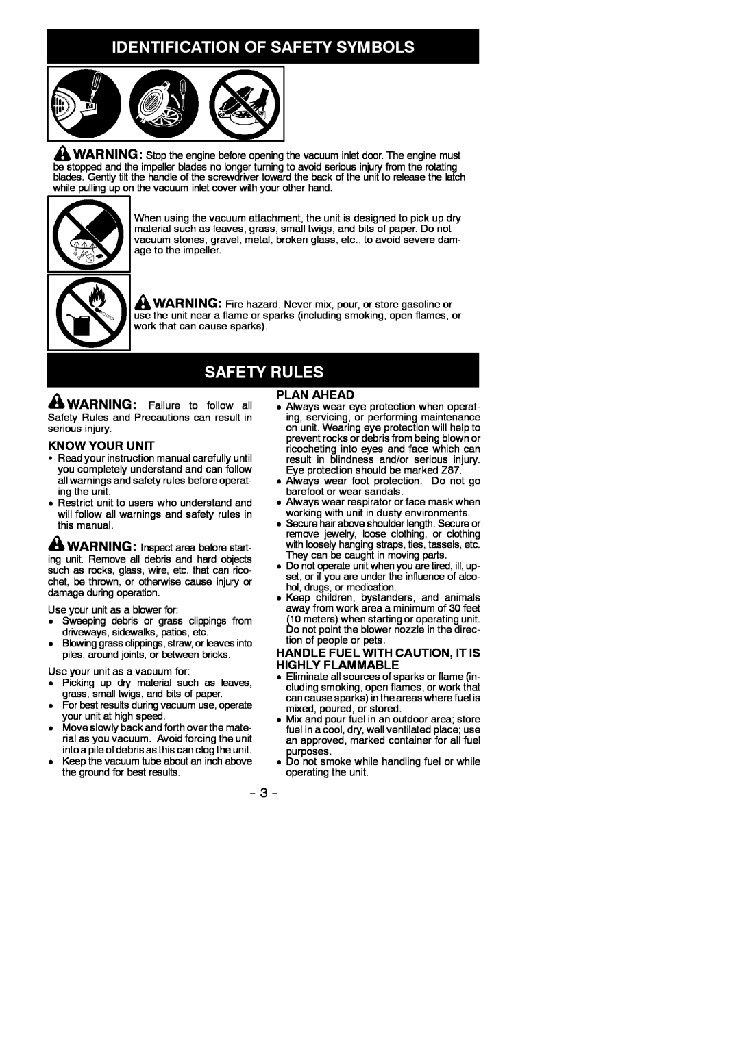 Poulan BV200, BV1650, BV1800, BV1850, BV2000 LE Series Safety Rules, Identification Of Safety Symbols, Know Your Unit 