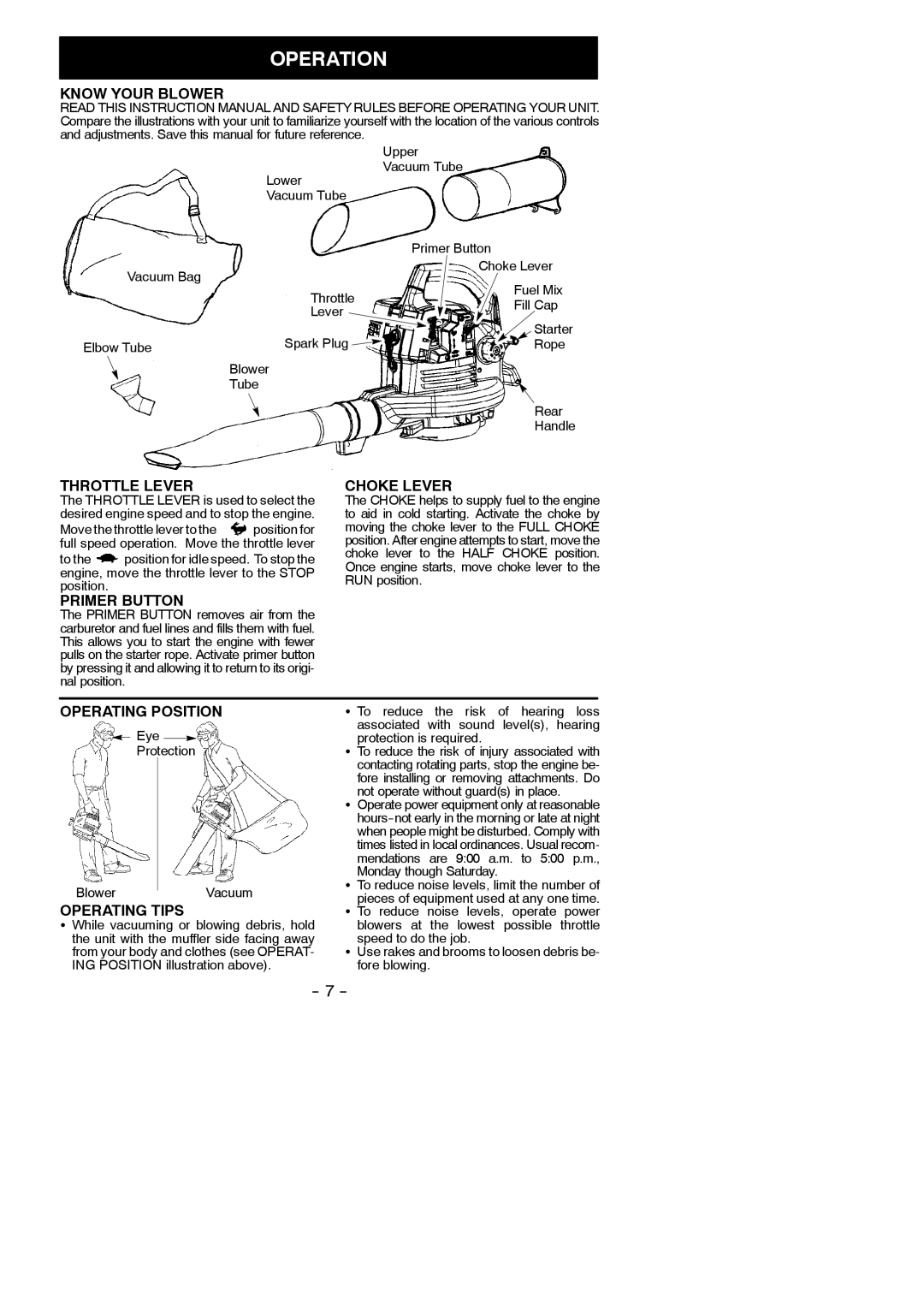 Poulan BVM200 LE instruction manual Operation 