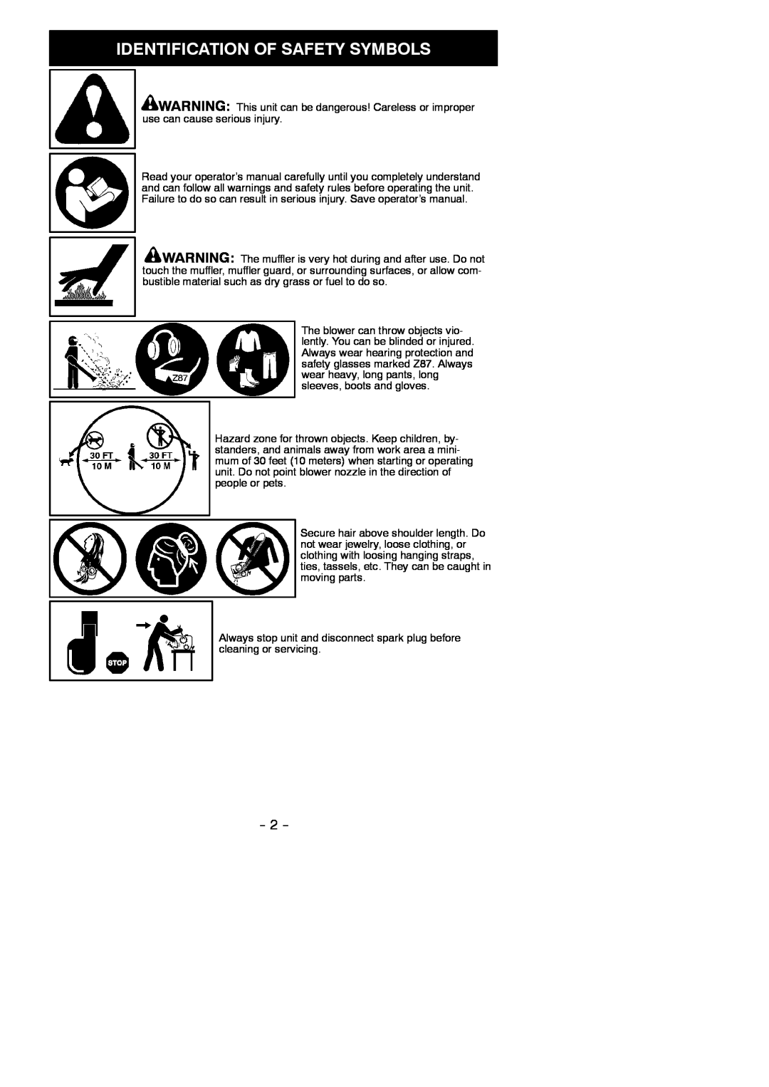 Poulan BVM200 LE instruction manual Identification Of Safety Symbols 