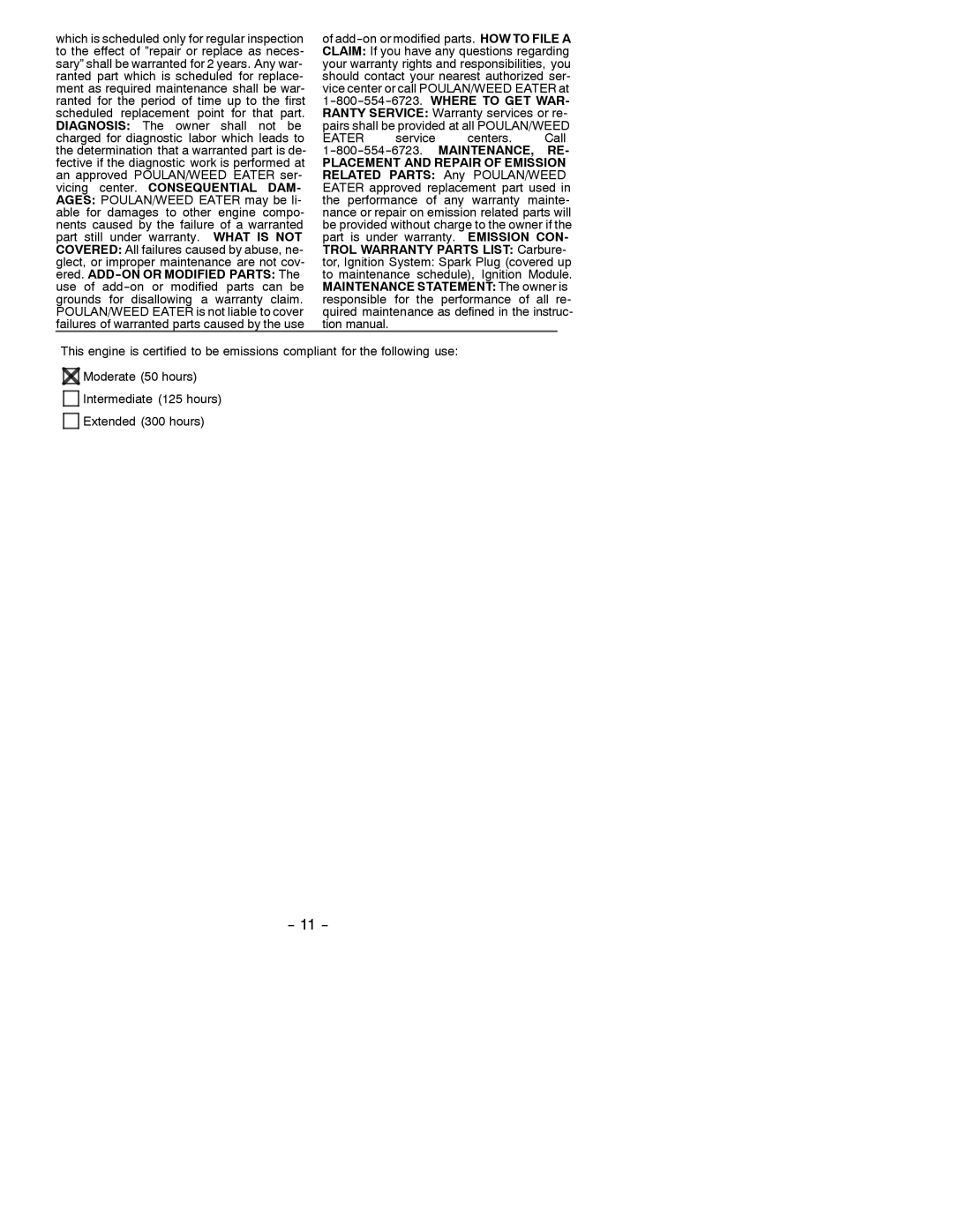 Poulan BVM200 instruction manual Placement and Repair of Emission 