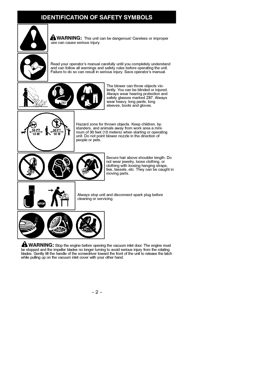 Poulan BVM210VS instruction manual Identification of Safety Symbols 