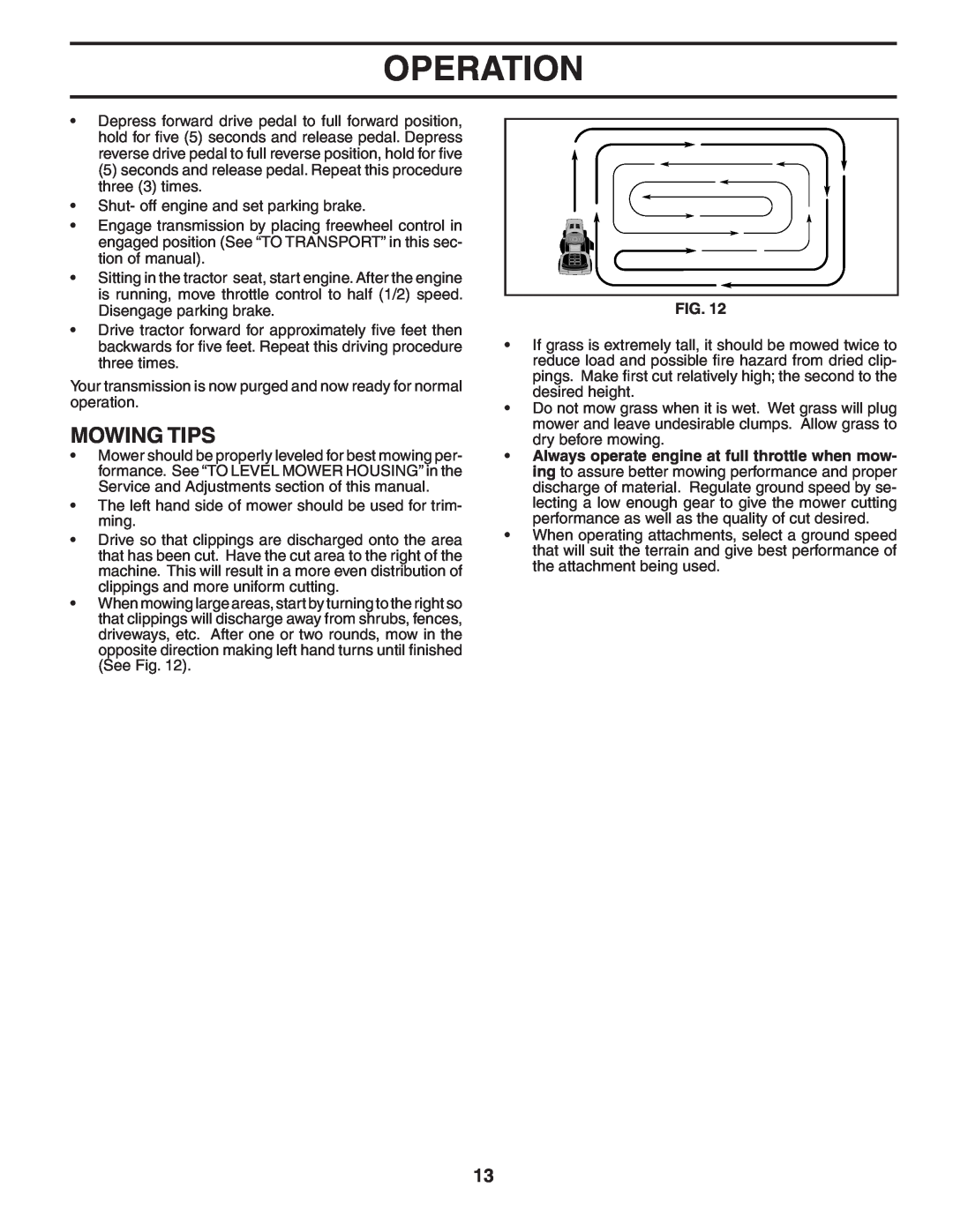 Poulan C20H42YT manual Mowing Tips, Operation 