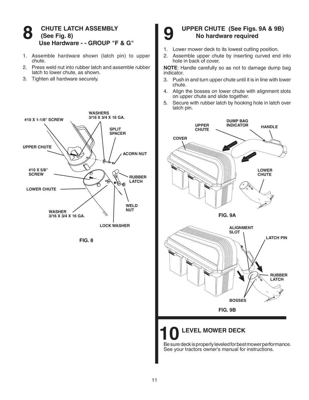 Poulan 156235, C342B, 954 04 05-03 owner manual Chute Latch Assembly, Upper Chute See Figs a & 9B, Level Mower Deck 