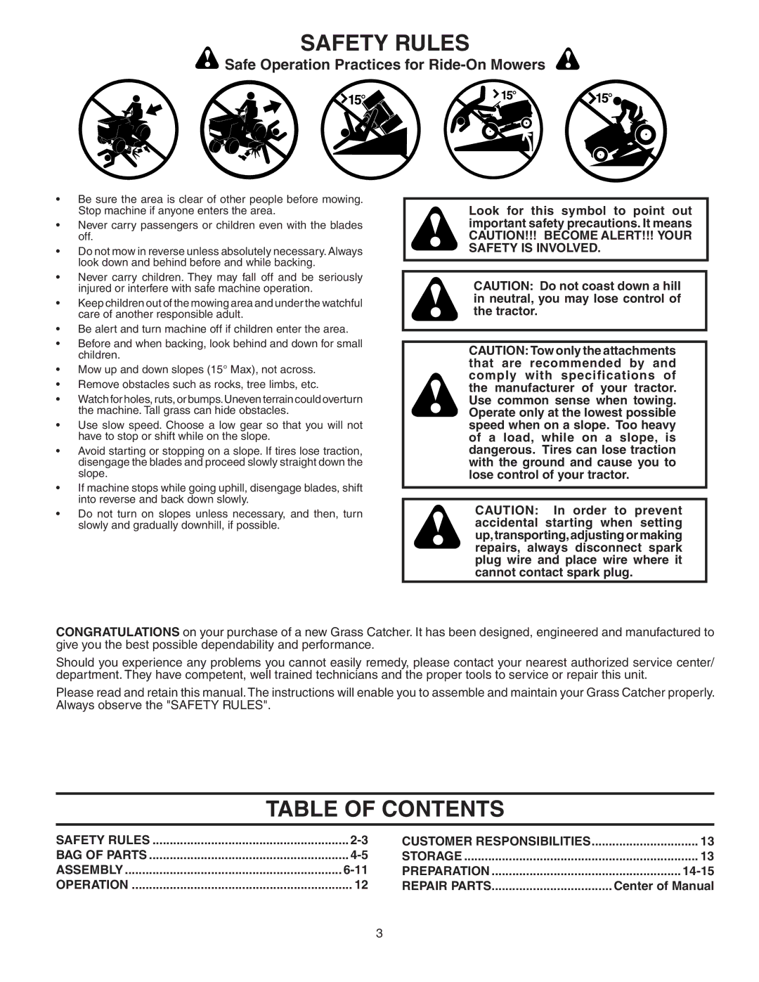 Poulan C342B, 954 04 05-03, 156235 owner manual Table of Contents 