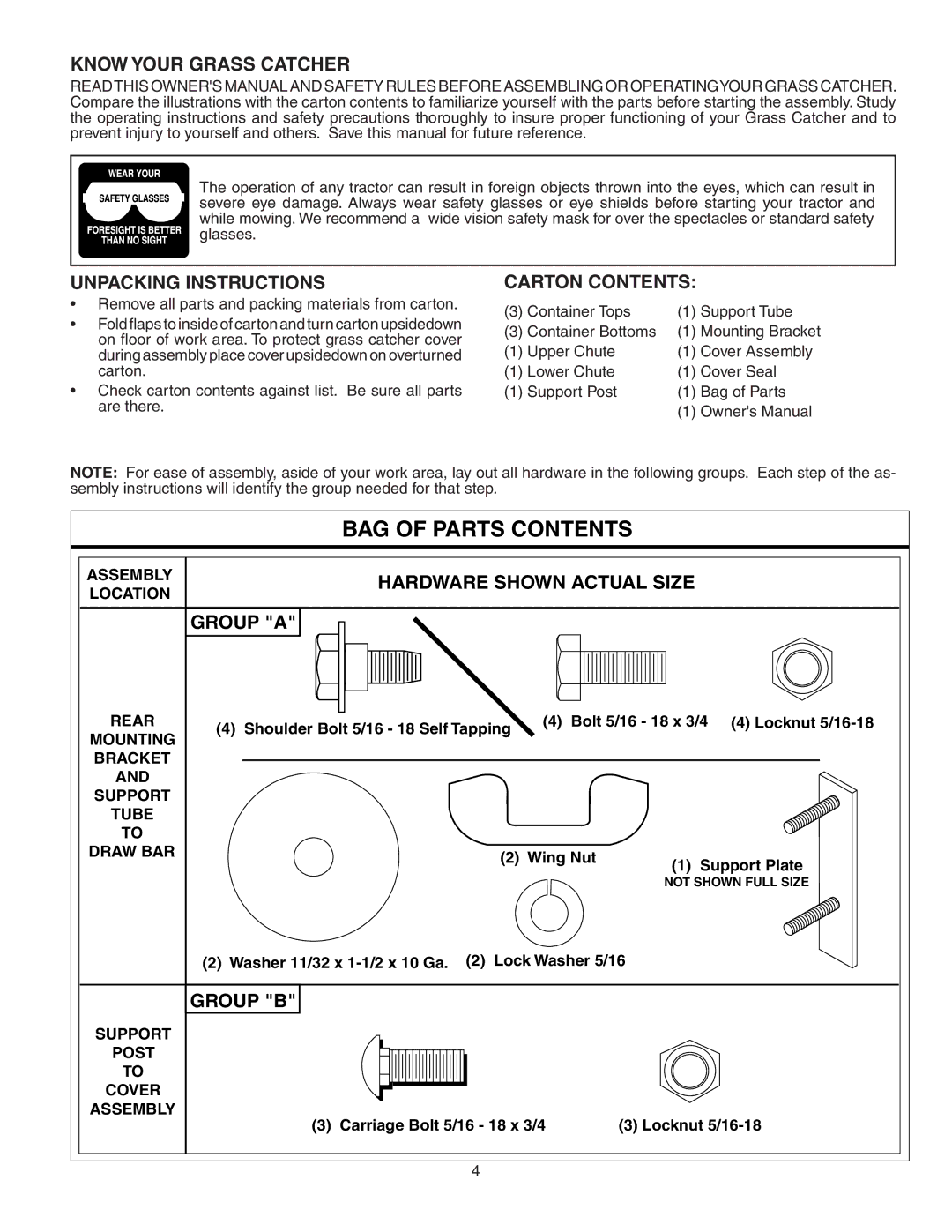 Poulan 954 04 05-03, C342B, 156235 owner manual BAG of Parts Contents 