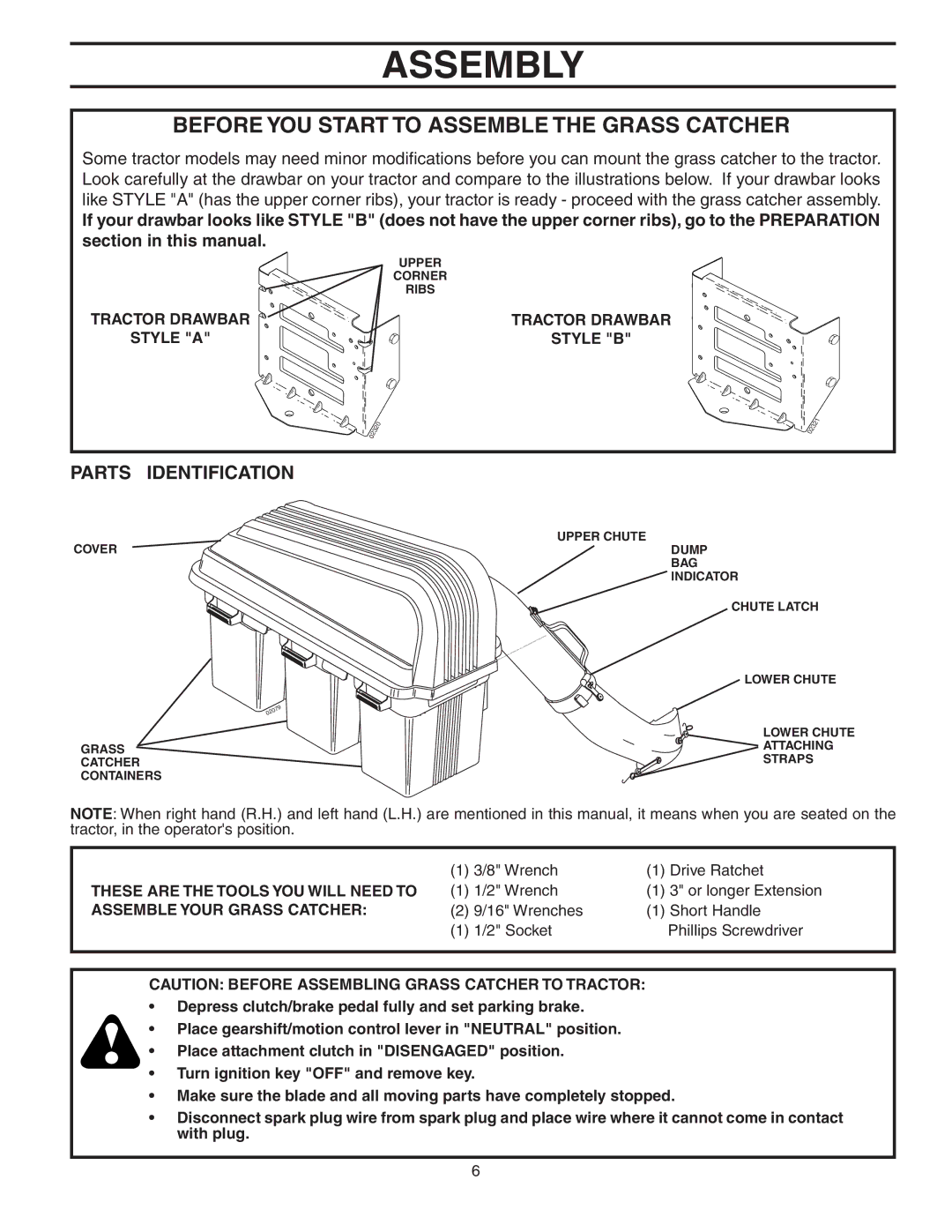 Poulan C342B, 954 04 05-03, 156235 owner manual Assembly, Parts Identification, Tractor Drawbar Style a Style B 