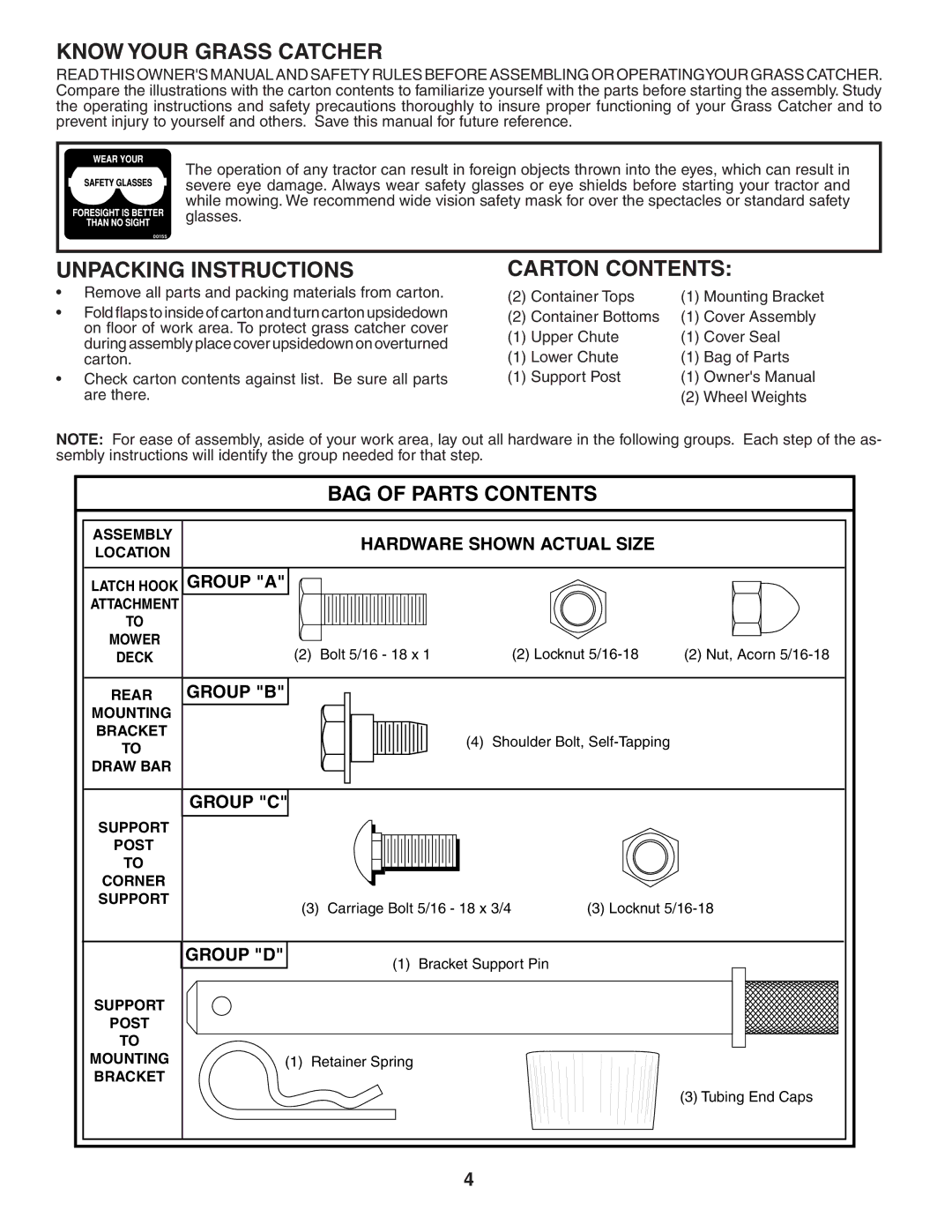 Poulan 532140600, C36C, 954 04 05-06 owner manual Know Your Grass Catcher 