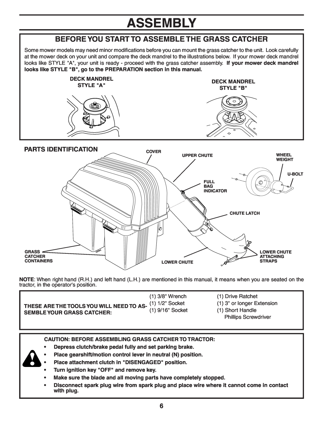 Poulan C36C, 532140600, 954 04 05-06 Assembly, Before You Start To Assemble The Grass Catcher, Parts Identification 